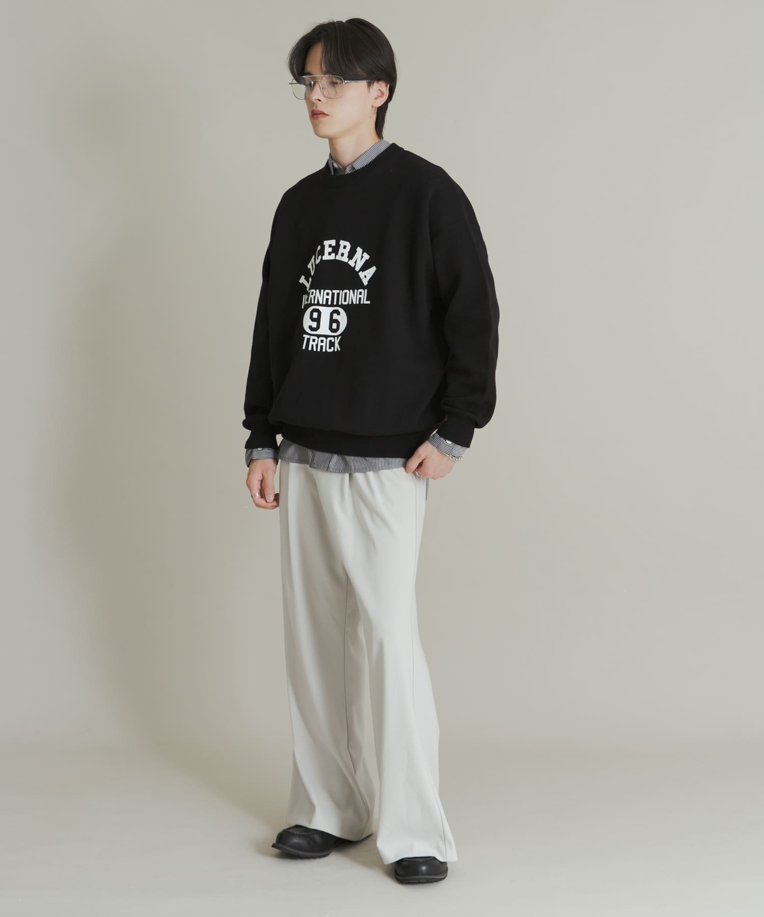 スウェットライクカレッジロゴニット BLACK M