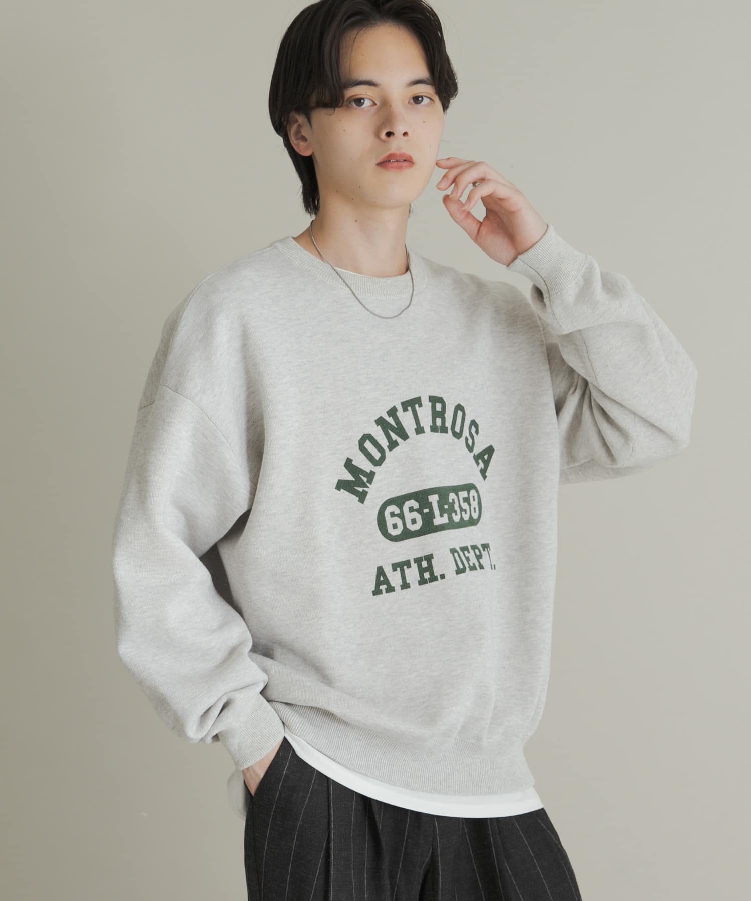 スウェットライクカレッジロゴニット GRAY L