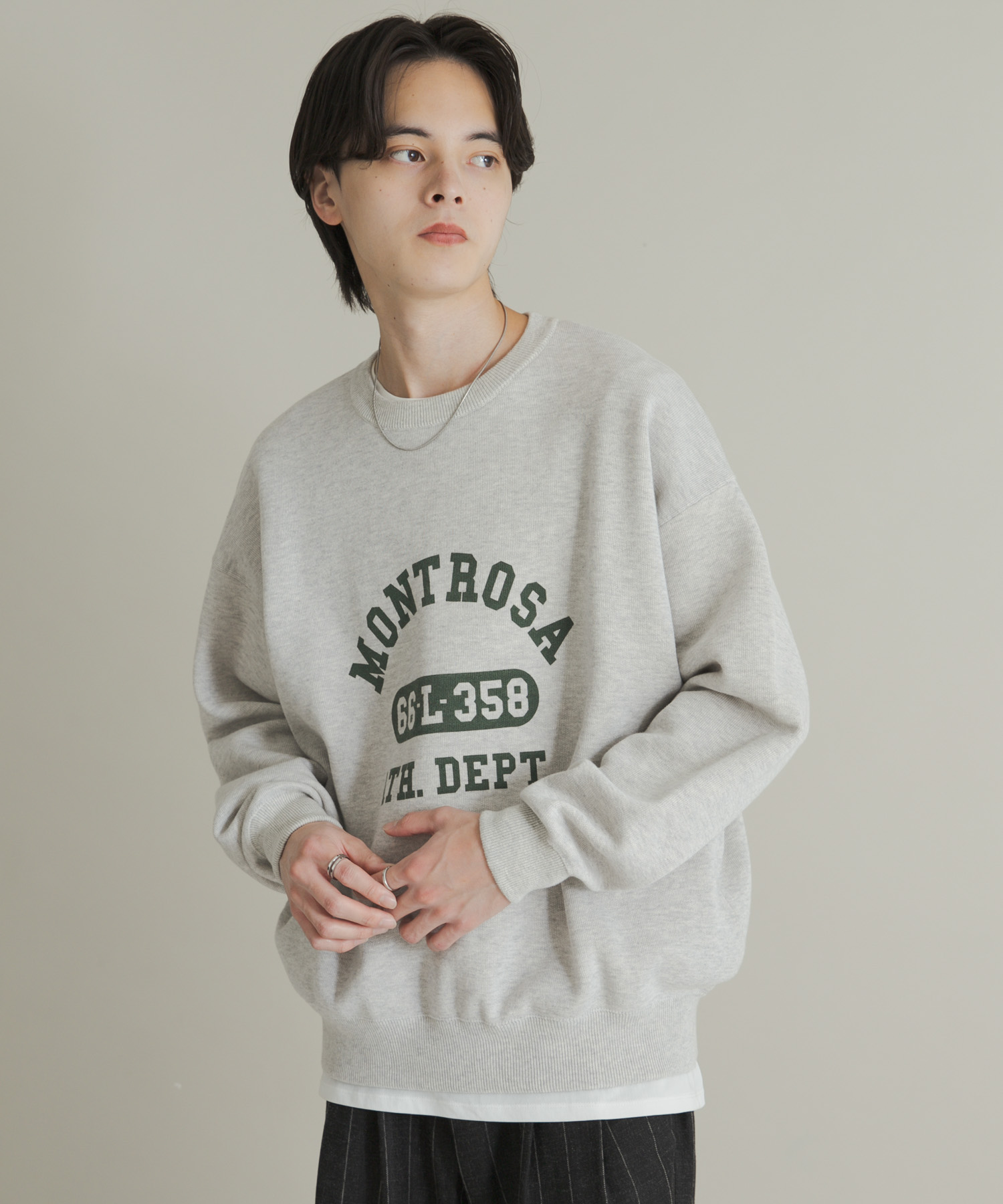 スウェットライクカレッジロゴニット GRAY L