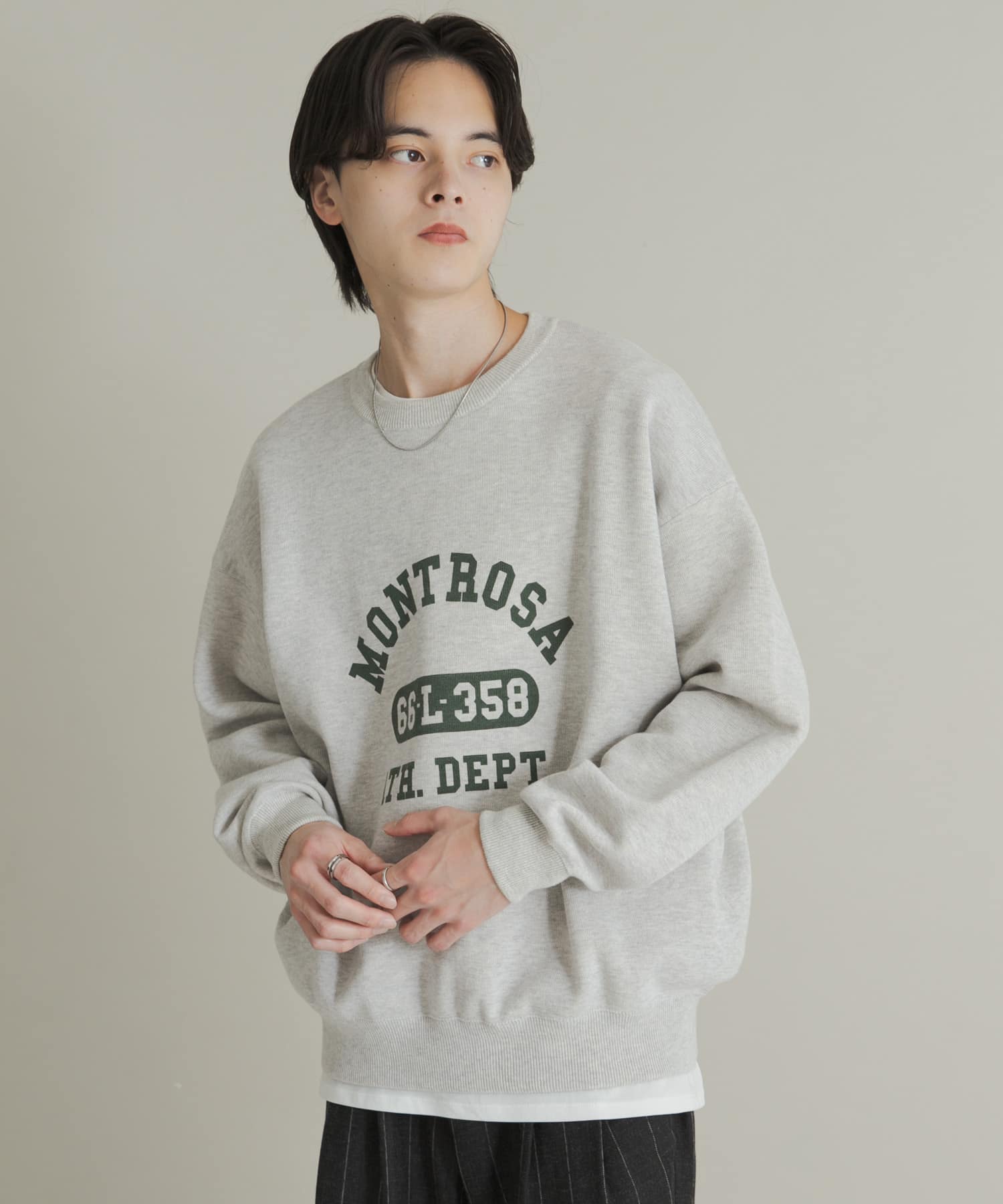 スウェットライクカレッジロゴニット GRAY L