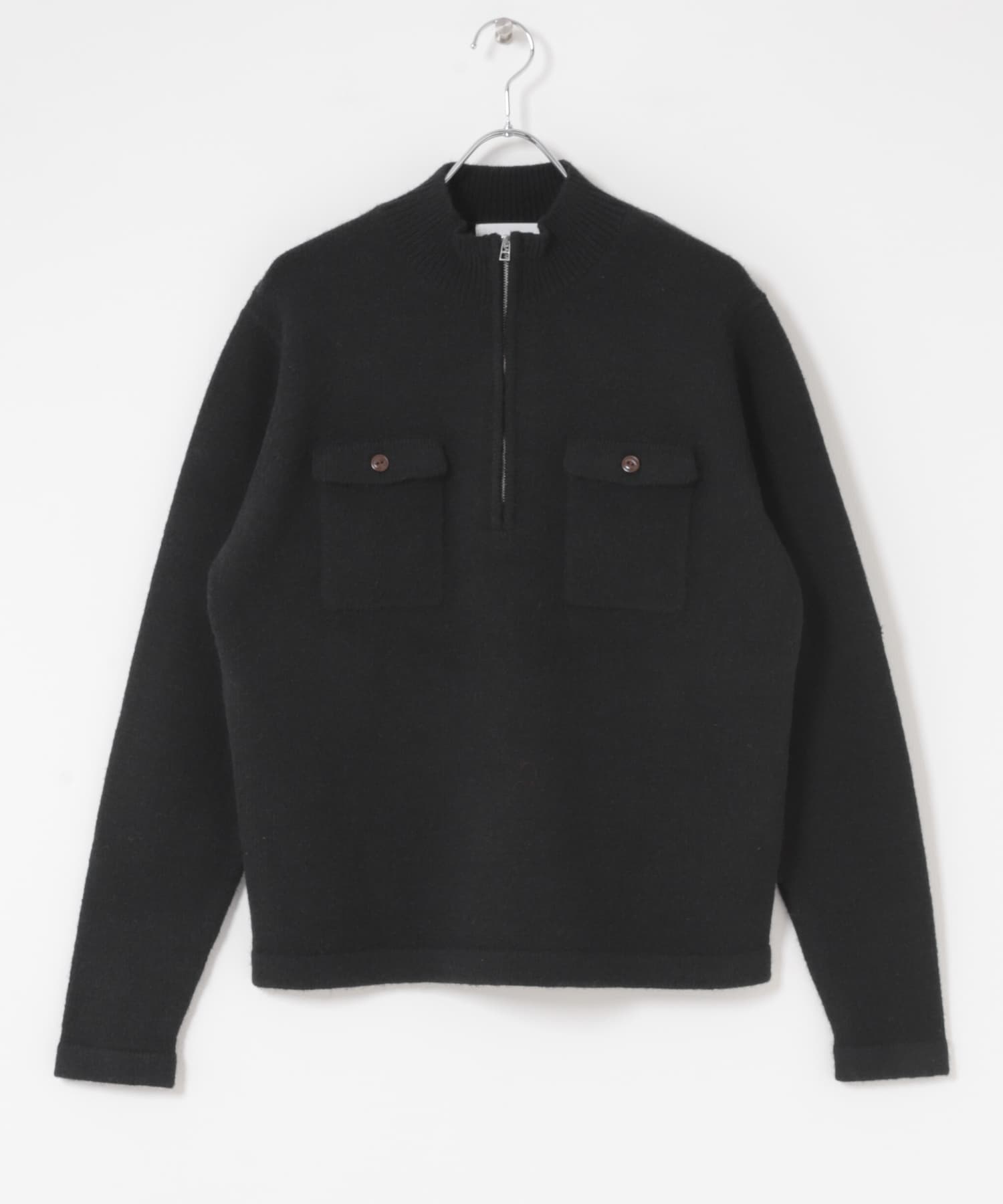 『洗濯可』ダブルポケットハーフジップニット