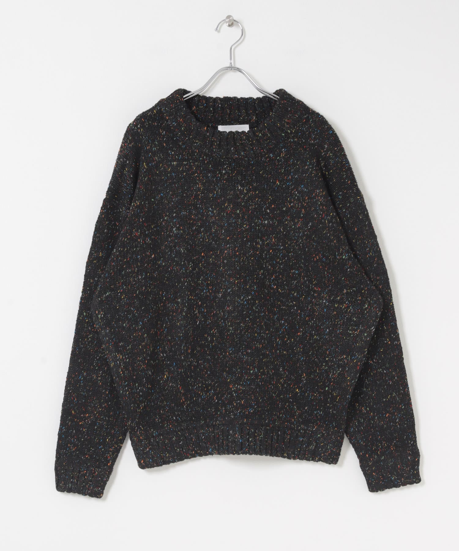 『洗濯可』カラーネップニットプルオーバー BLACK M