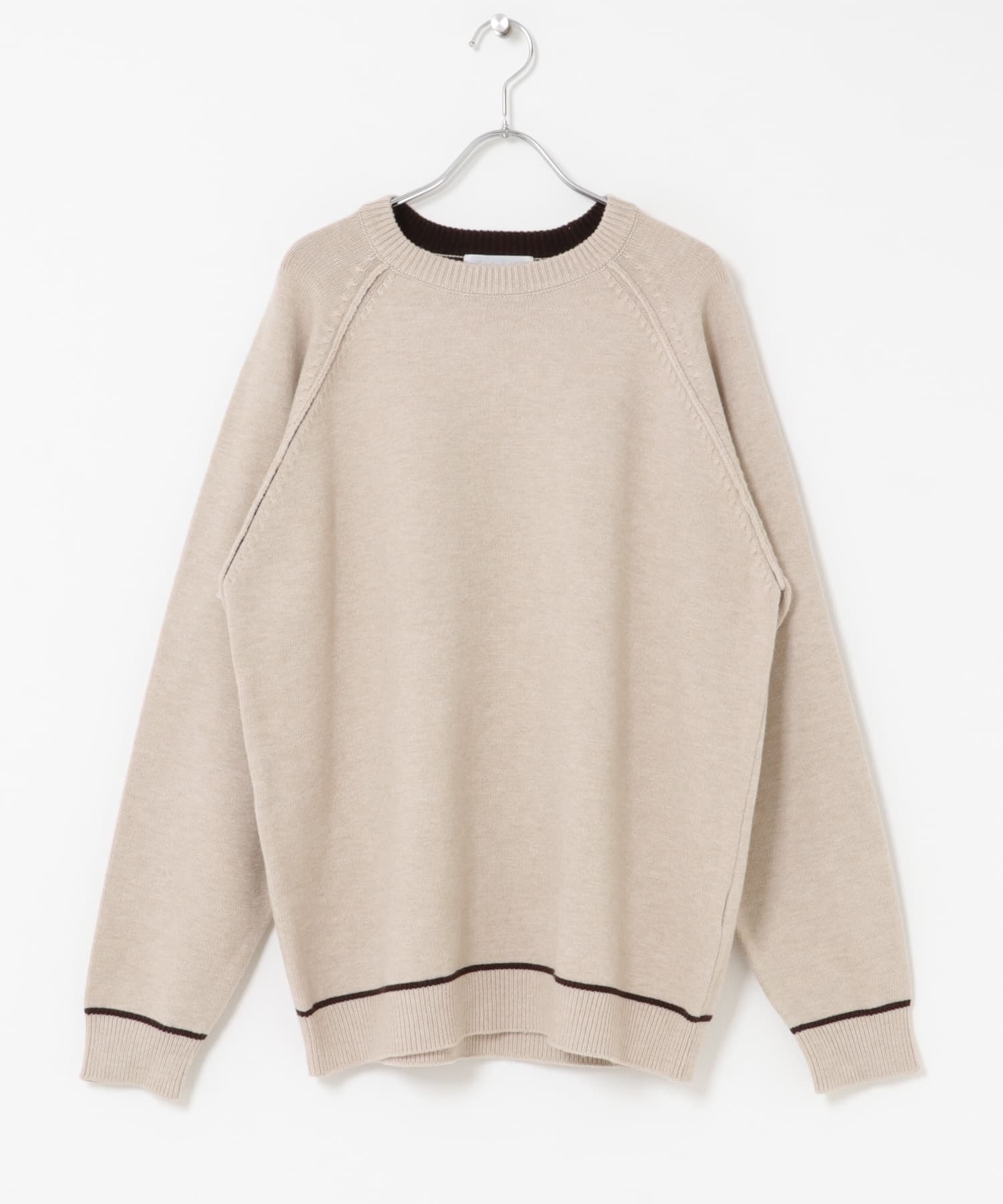 『一部WEB限定カラー』『洗濯可/毛玉防止』ストレッチハイショクラインニット BEIGE M