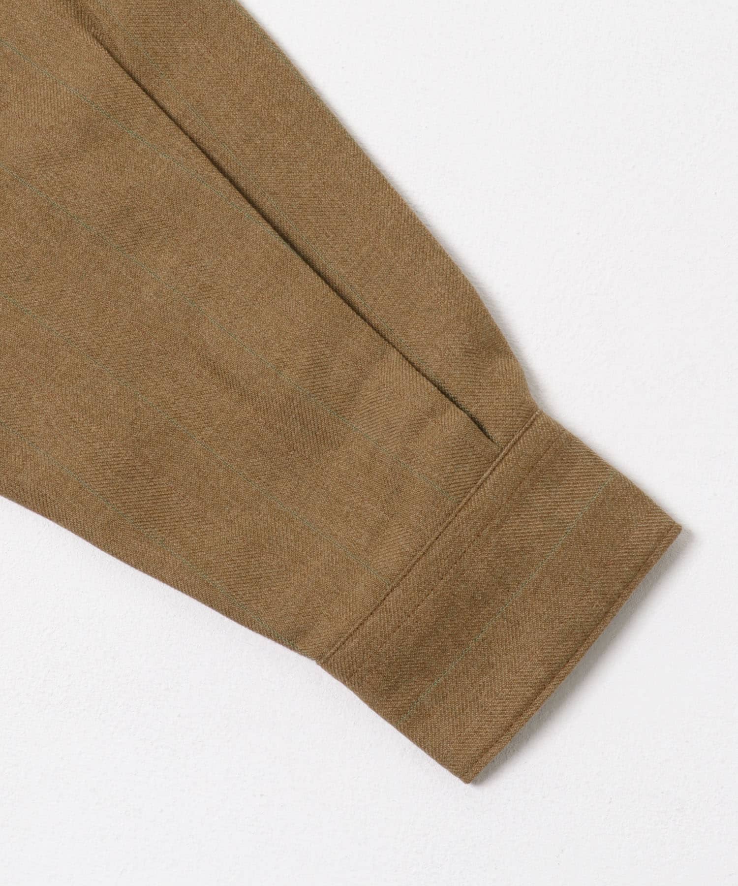 ウールタッチストライプバンドカラーシャツ BROWN M