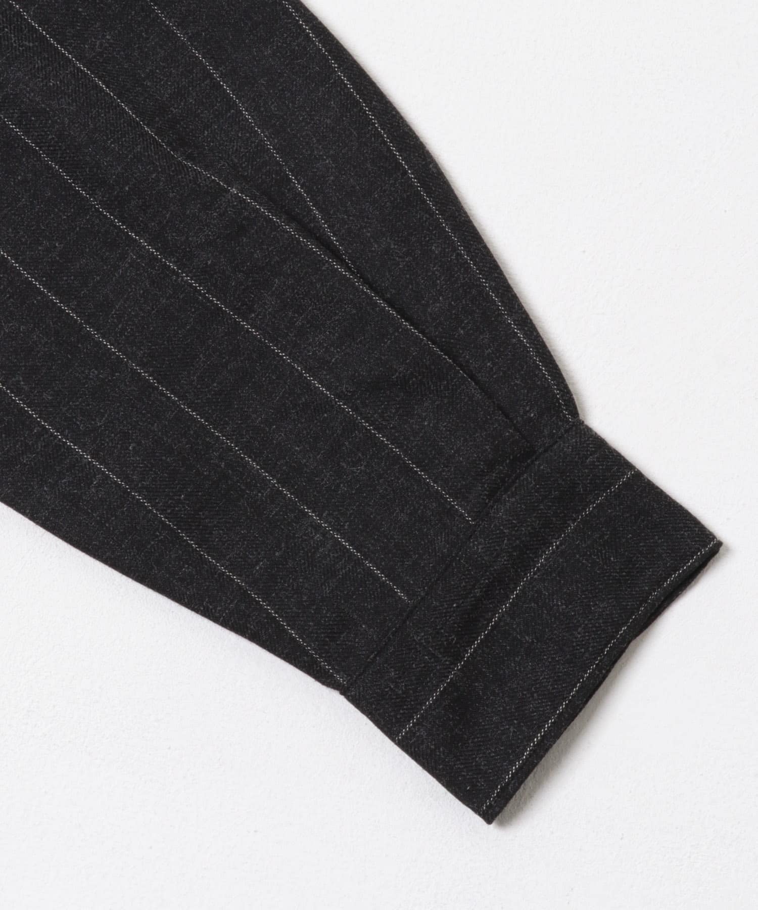 ウールタッチストライプバンドカラーシャツ BLACK M