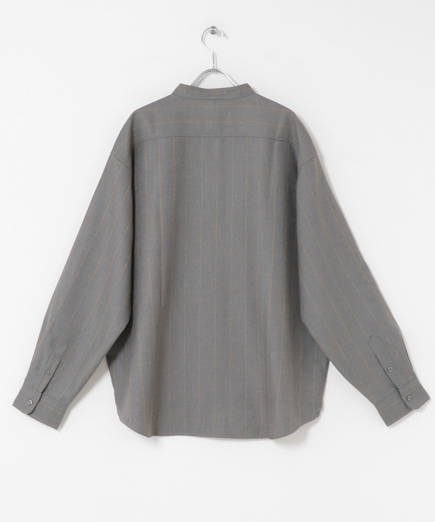 ウールタッチストライプバンドカラーシャツ GRAY M