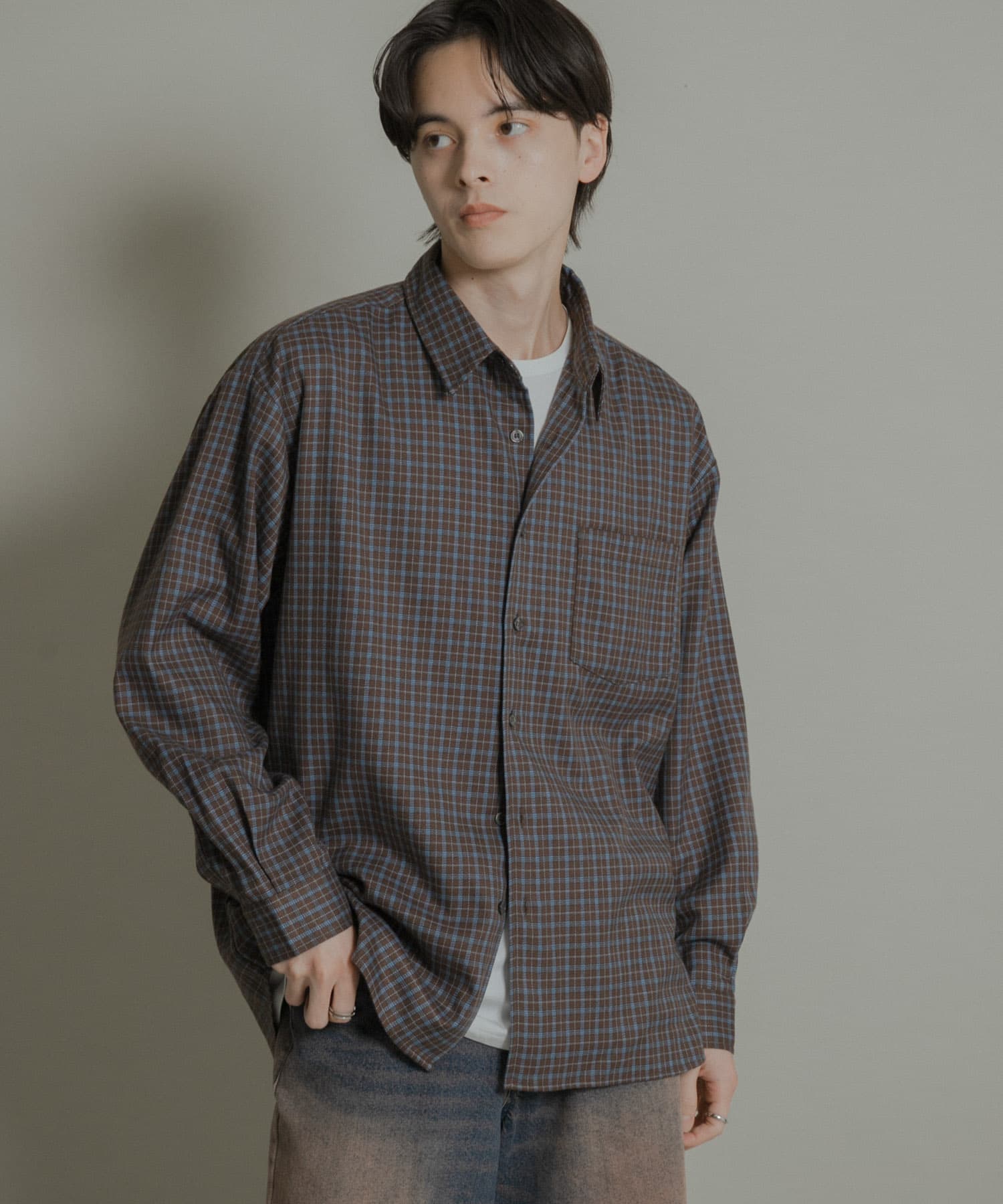 ニュアンスチェックロングスリーブネルシャツ