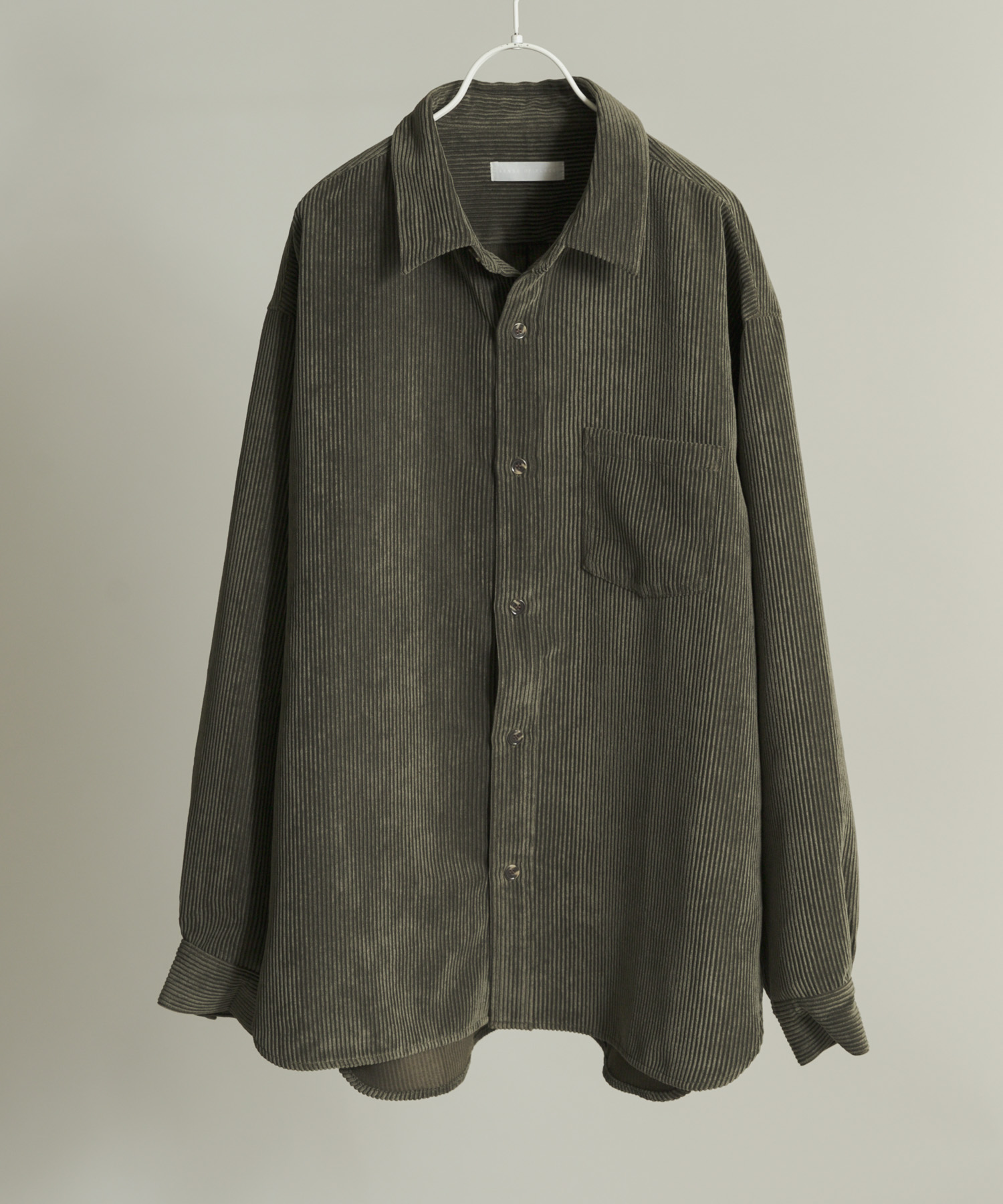 ウォッシュドコーデュロイロングスリーブシャツ GREEN M