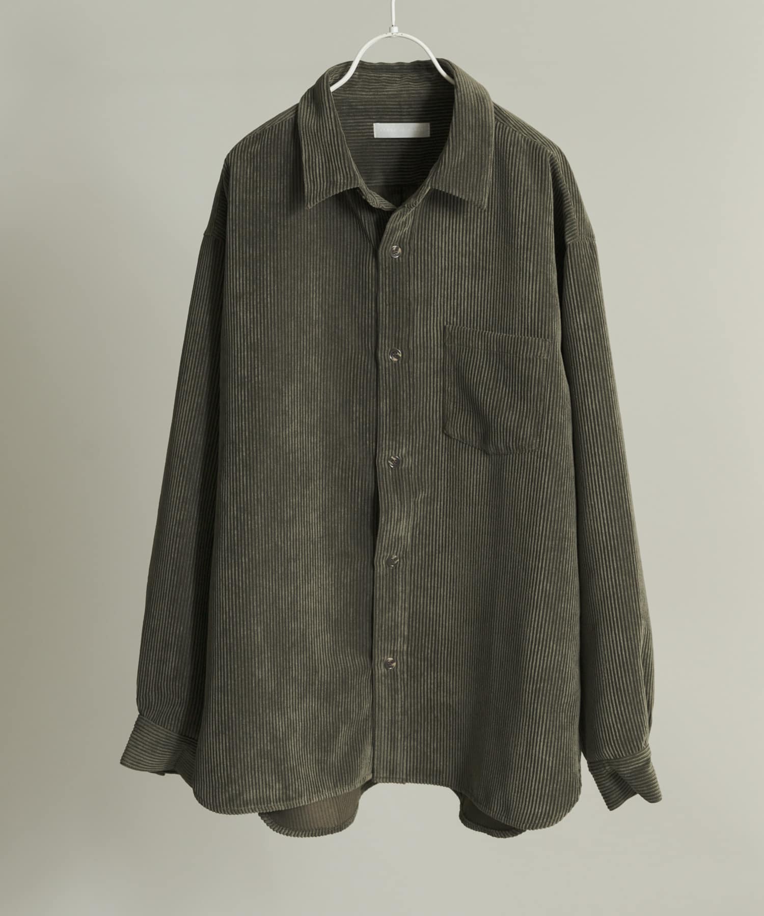ウォッシュドコーデュロイロングスリーブシャツ GREEN M