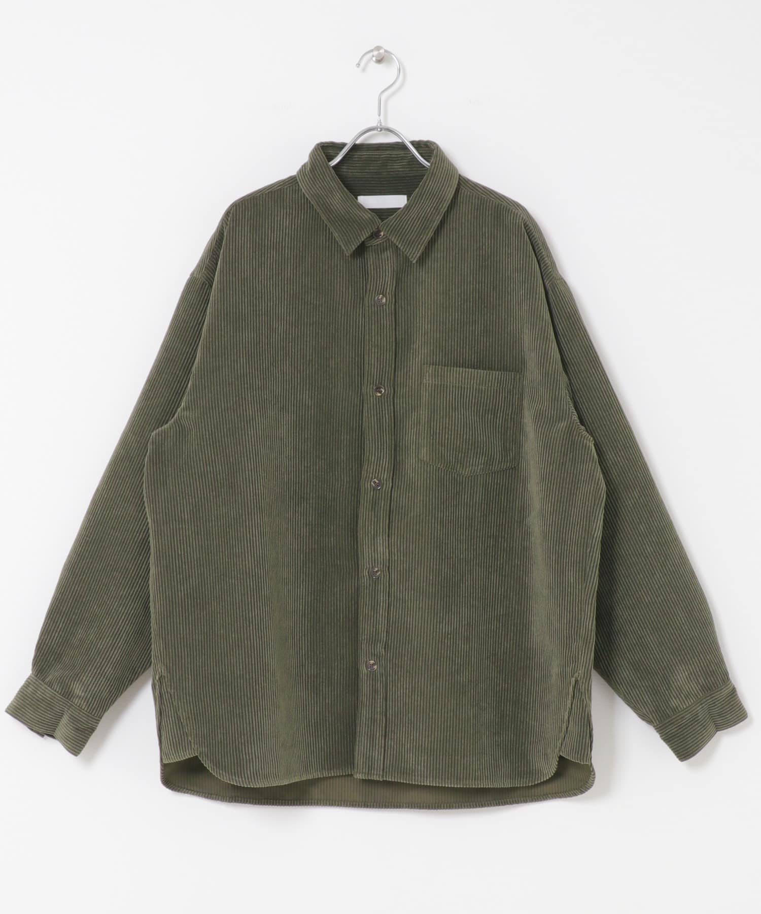 ウォッシュドコーデュロイロングスリーブシャツ GREEN M