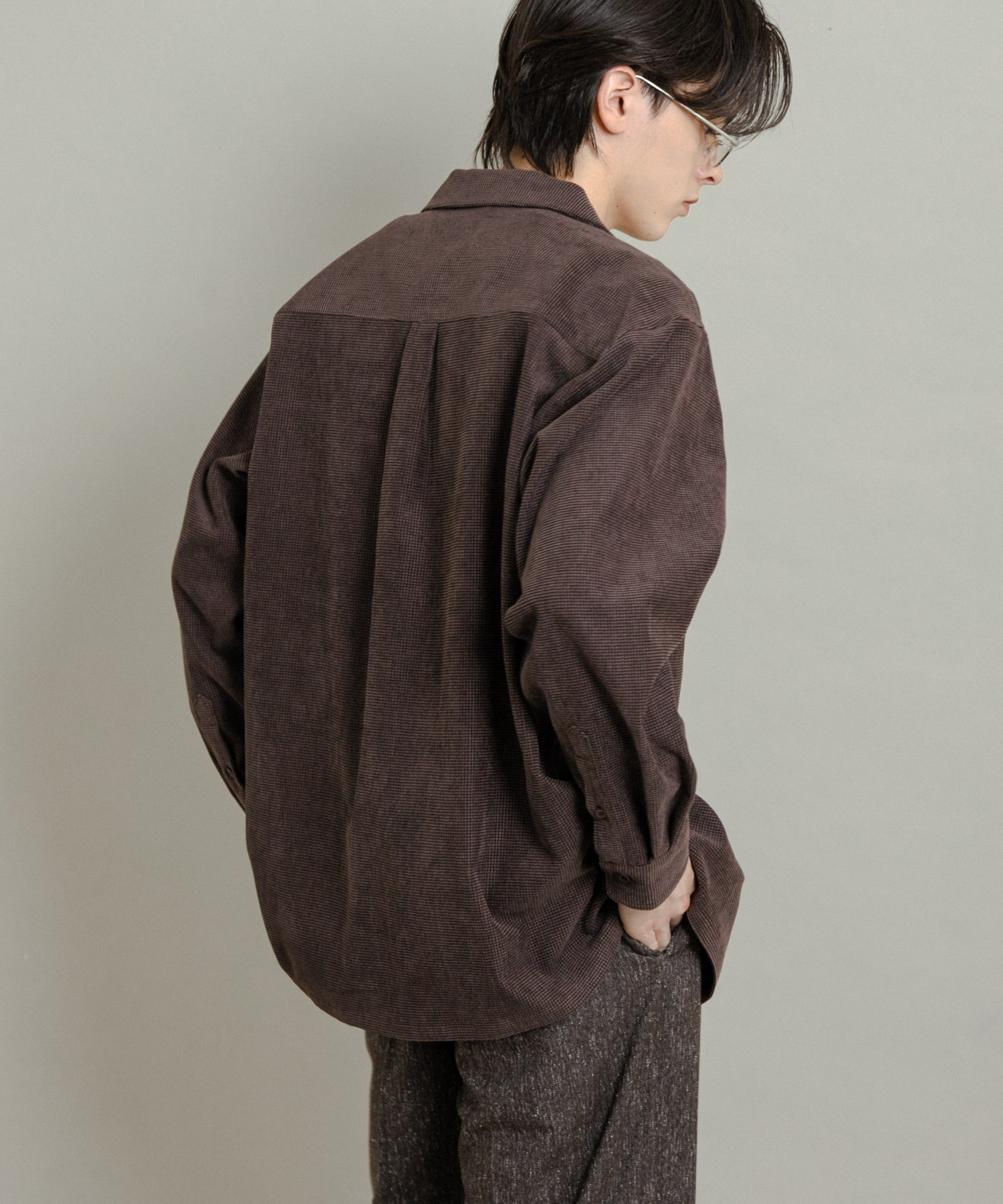 ブロックコーデュロイオープンカラーシャツ BROWN M
