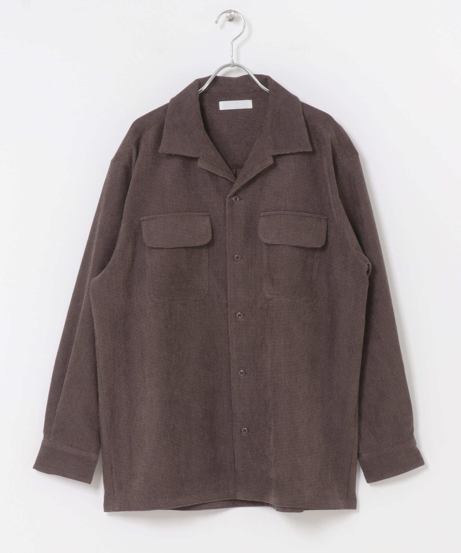 ブロックコーデュロイオープンカラーシャツ BROWN M