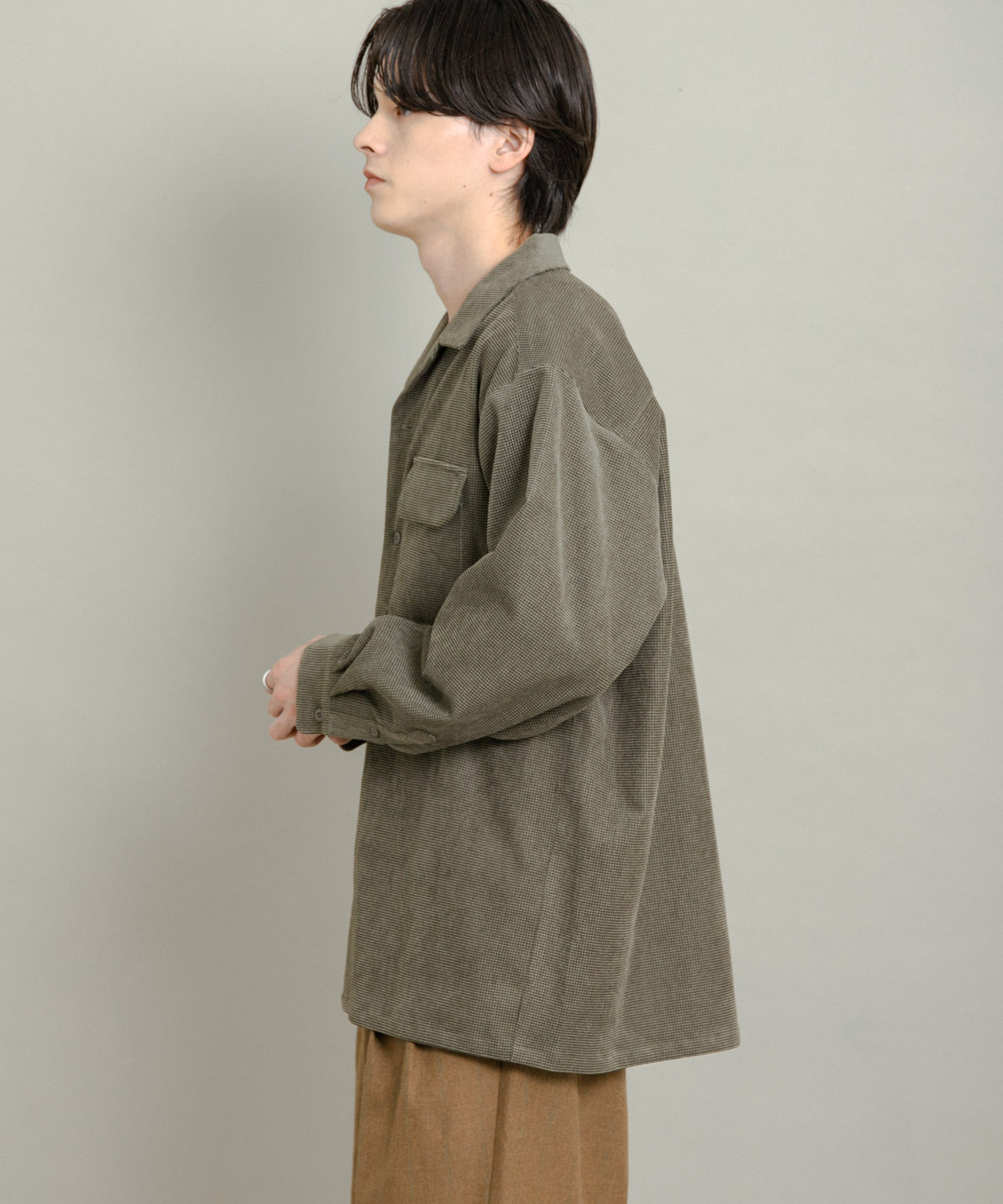 ブロックコーデュロイオープンカラーシャツ KHAKI M