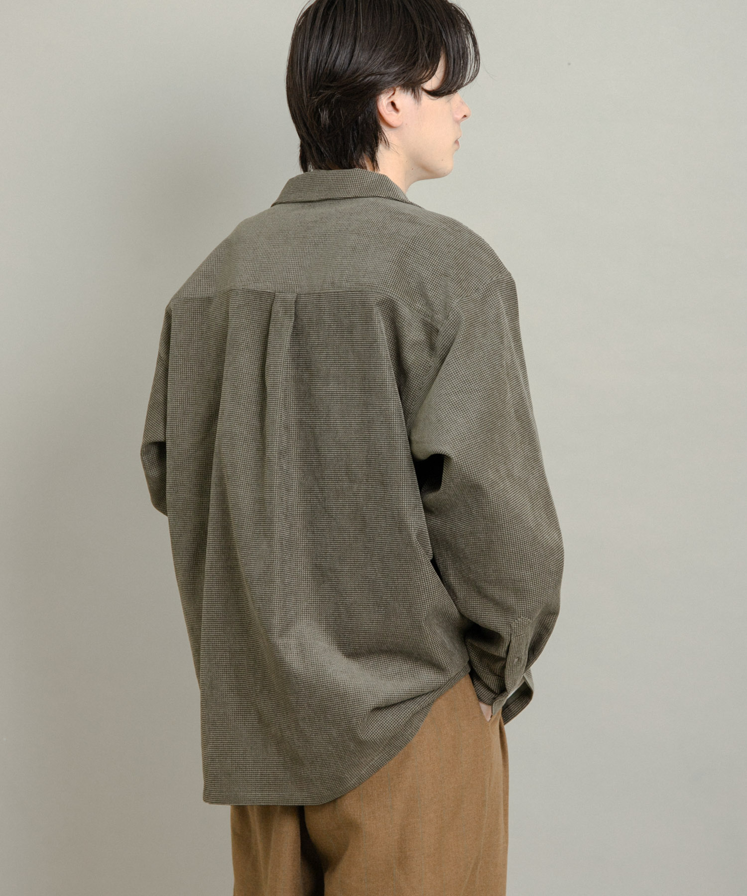ブロックコーデュロイオープンカラーシャツ KHAKI M