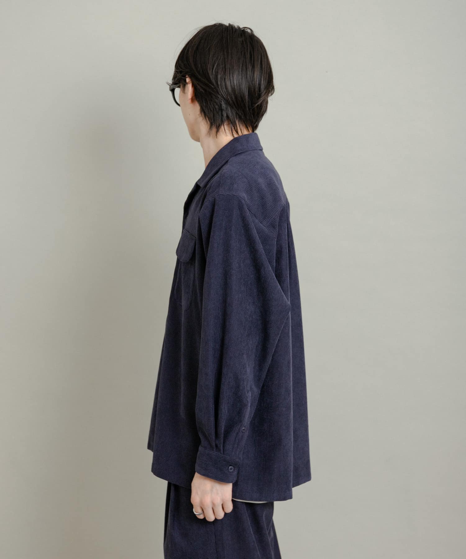 ブロックコーデュロイオープンカラーシャツ NAVY M