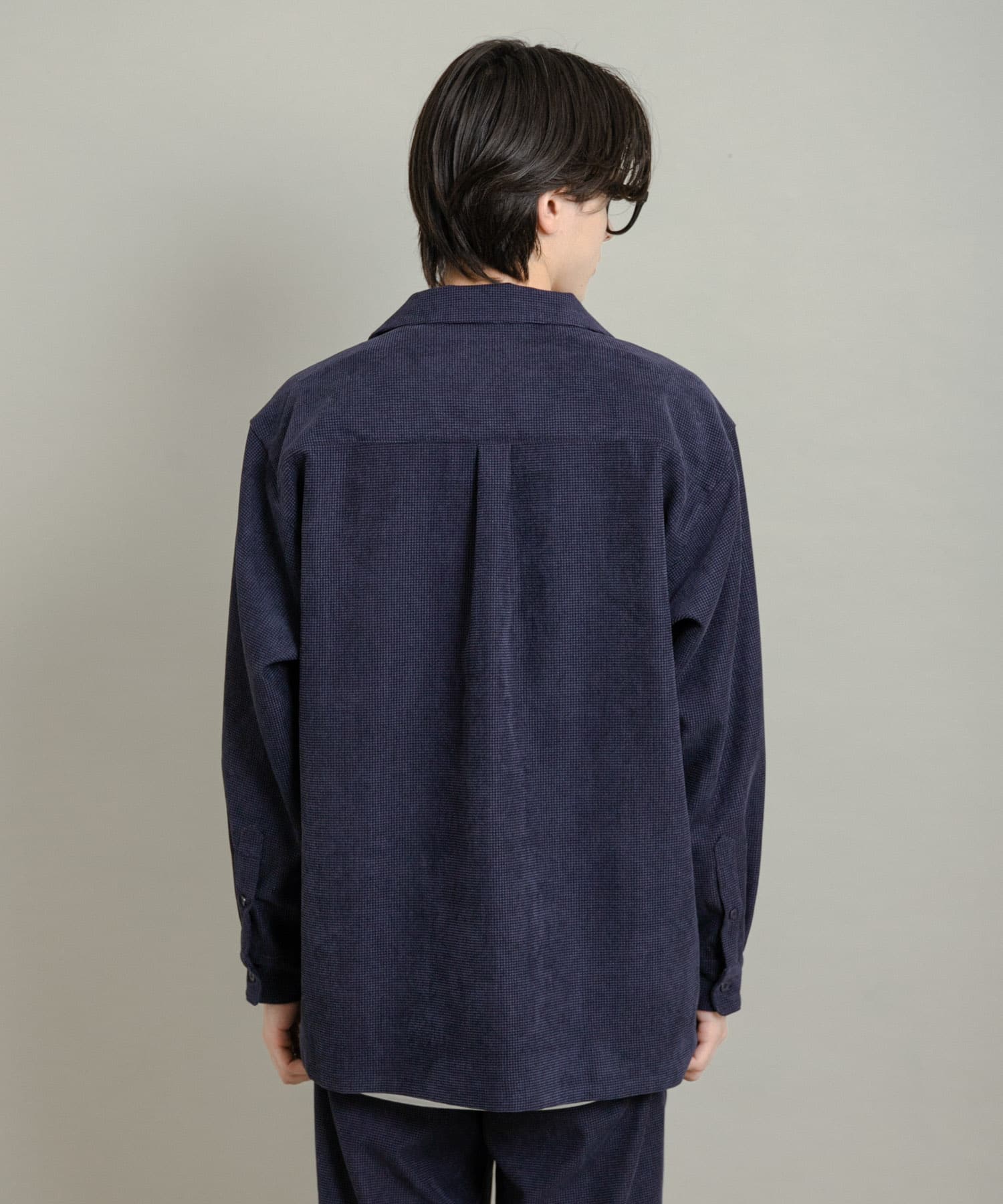 ブロックコーデュロイオープンカラーシャツ NAVY M
