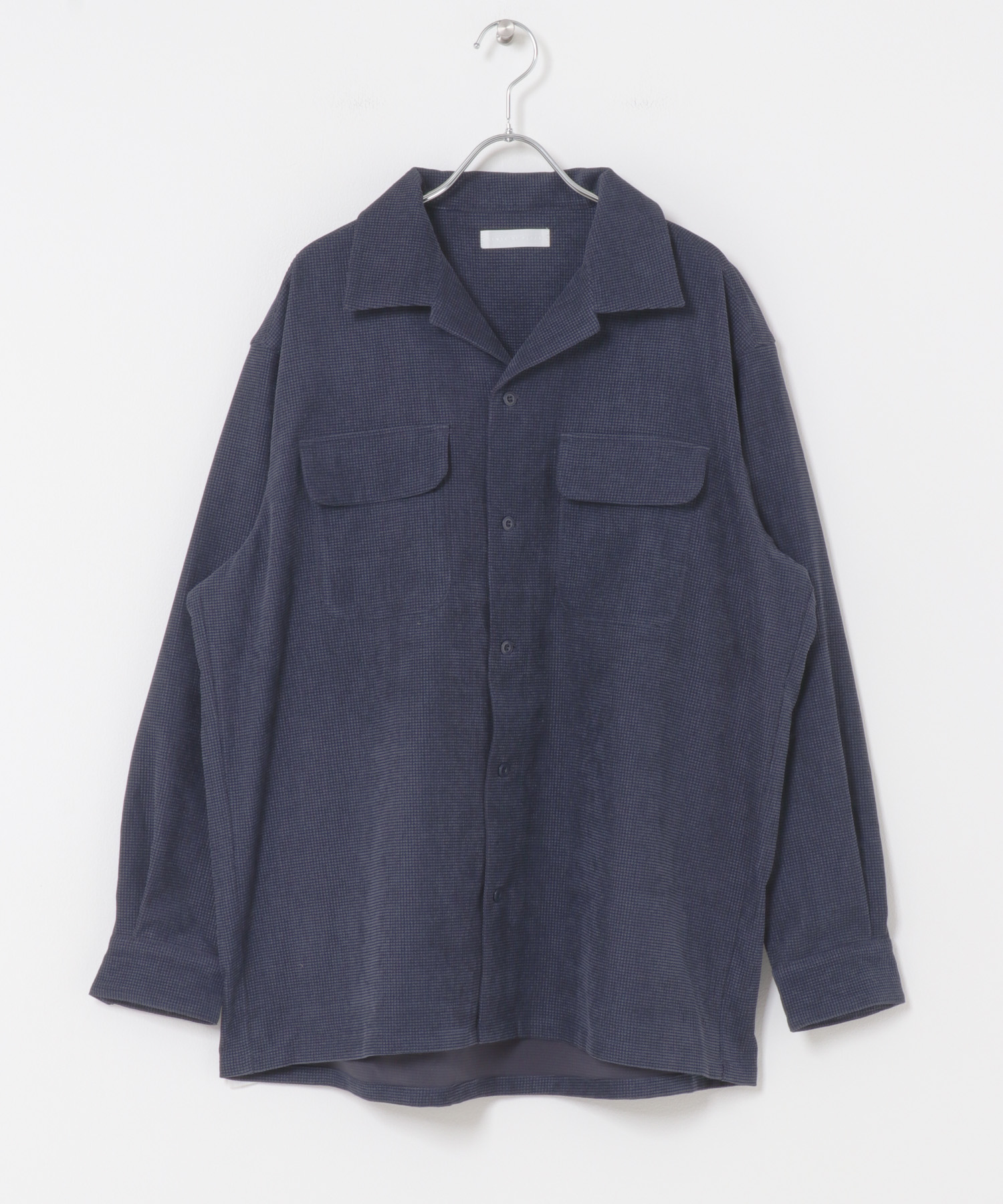 ブロックコーデュロイオープンカラーシャツ NAVY M