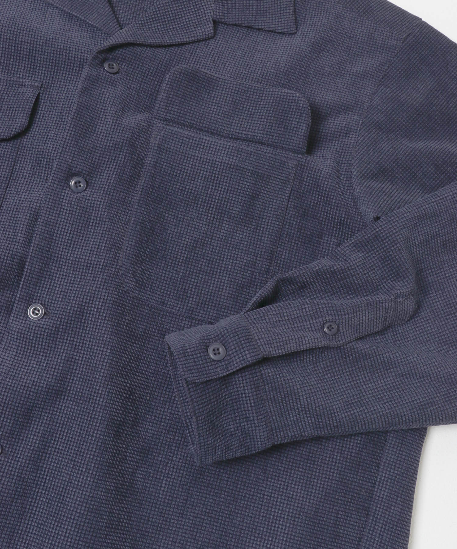 ブロックコーデュロイオープンカラーシャツ NAVY M