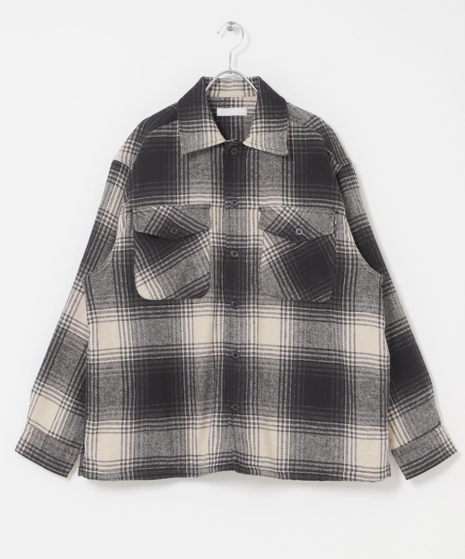 ブラッシュドヘビーネルチェックシャツ BLACK M