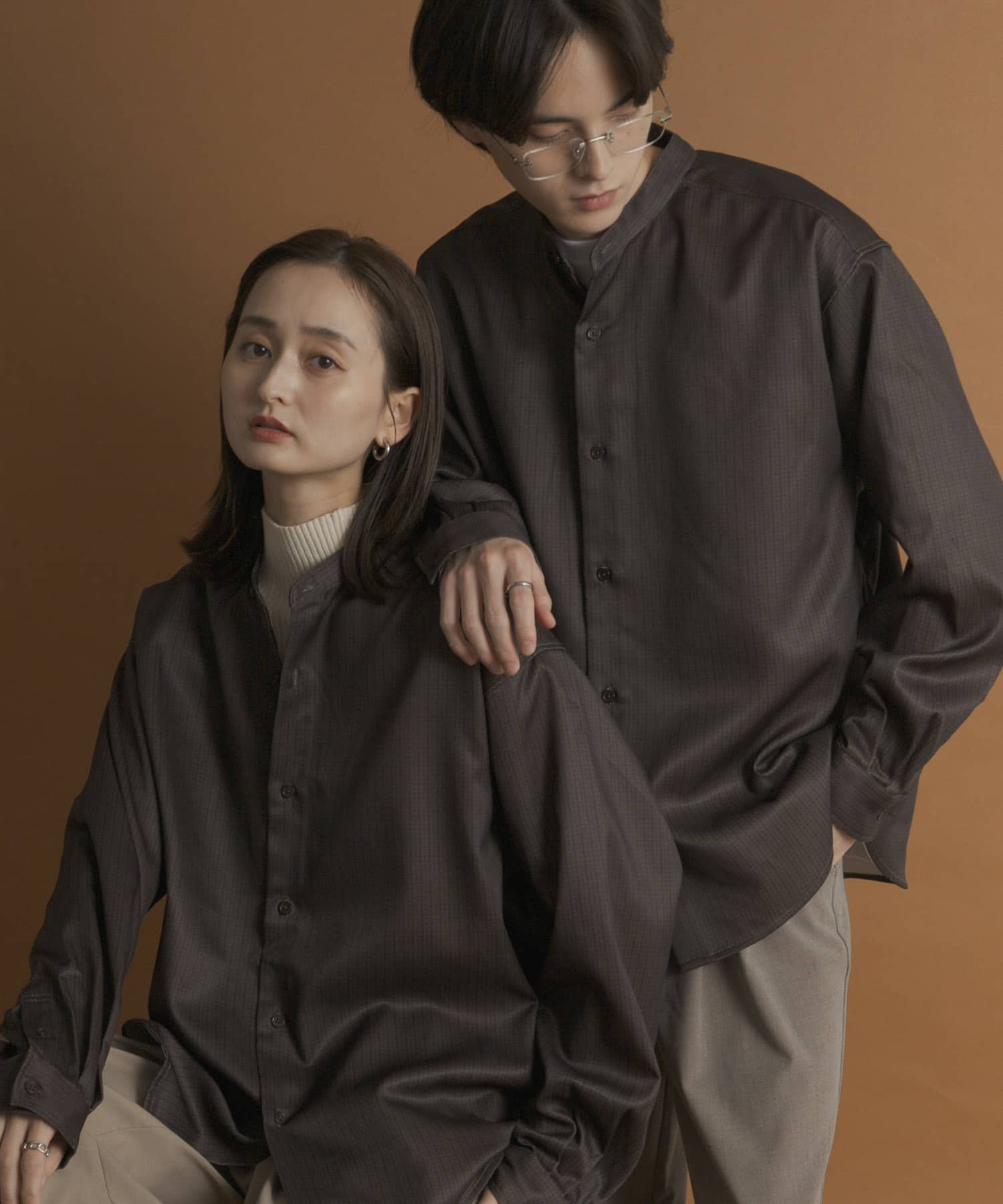 ウールライクバンドカラールーズシャツ