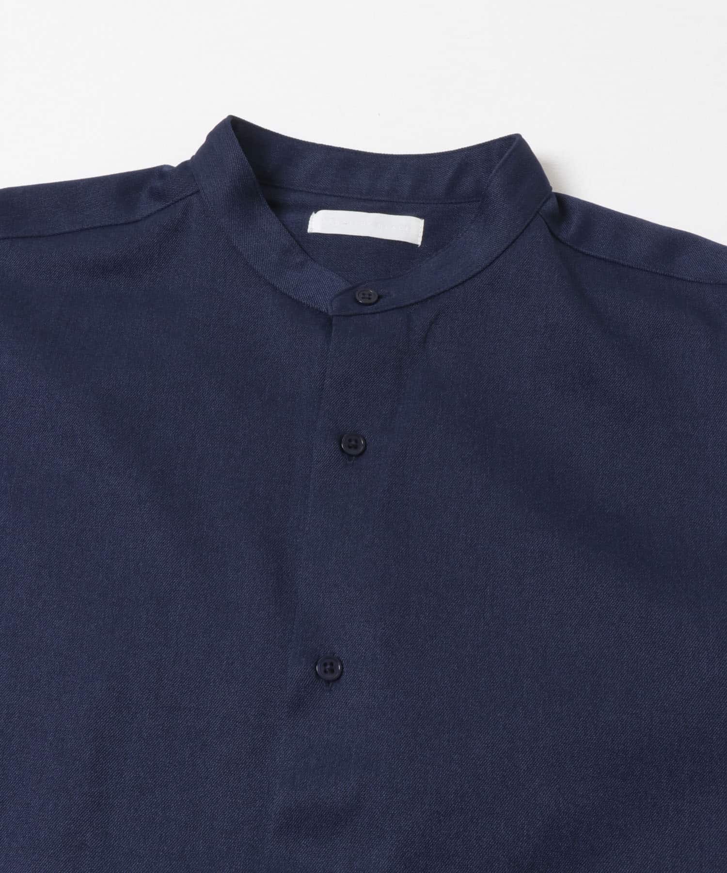 ウールライクバンドカラールーズシャツ D.NAVY M