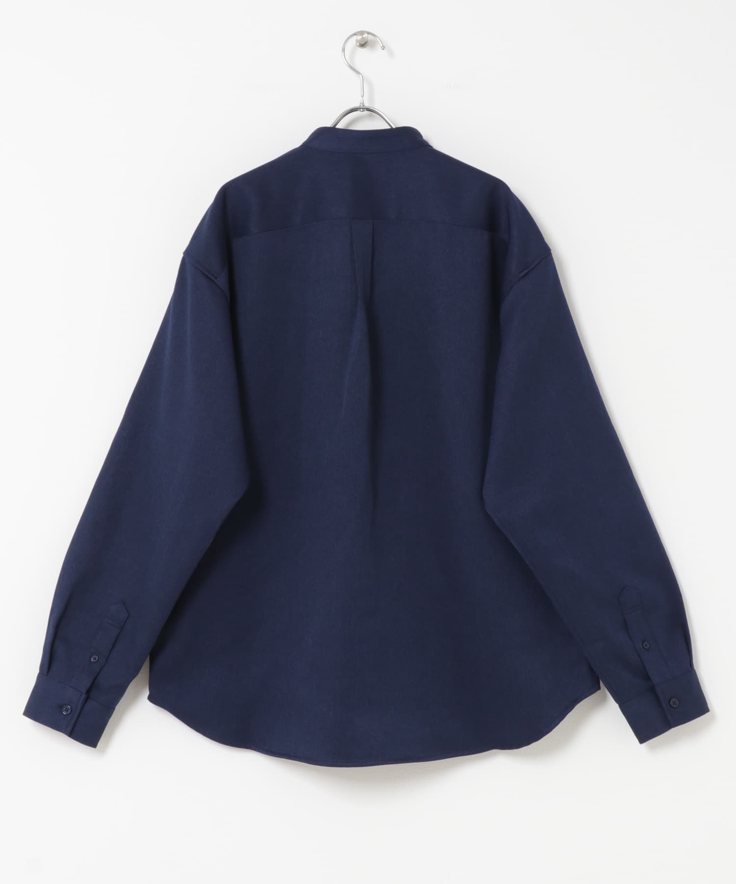 ウールライクバンドカラールーズシャツ D.NAVY M