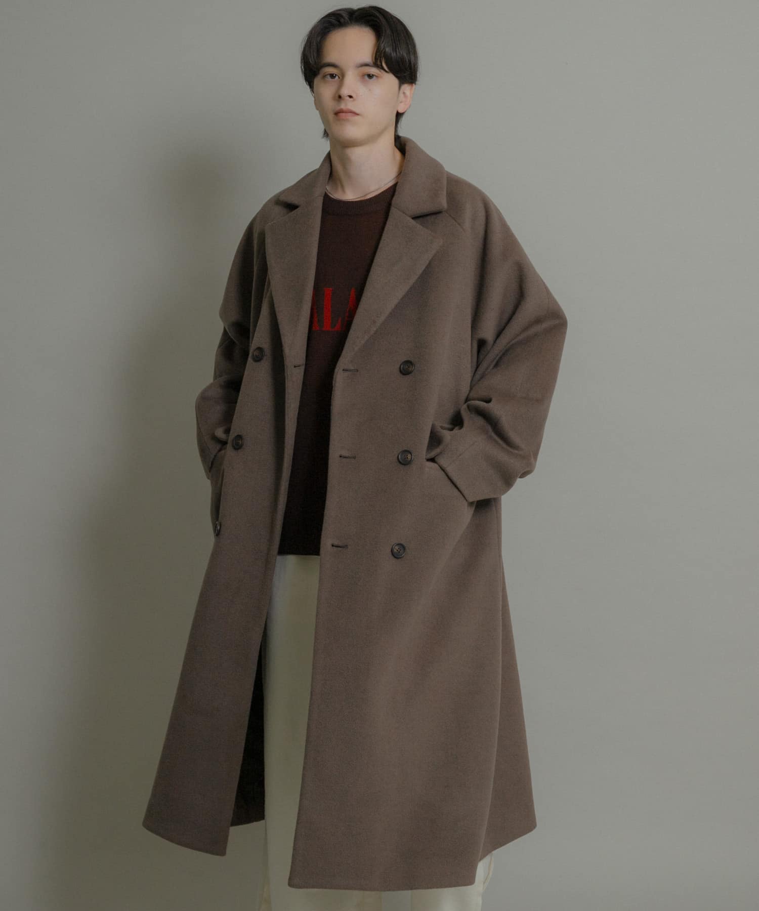 ウールブレンドダブルロングコート