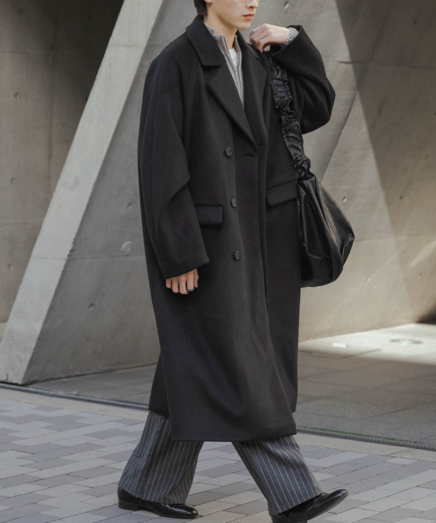 ウールブレンドダブルロングコート(M BLACK): アウター｜URBAN