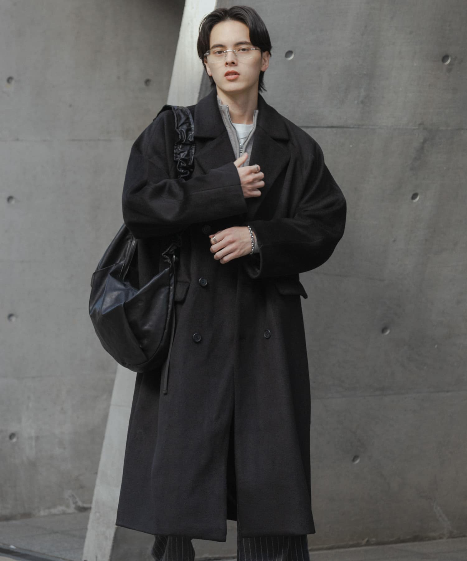 ウールブレンドダブルロングコート(M BLACK): アウター｜URBAN