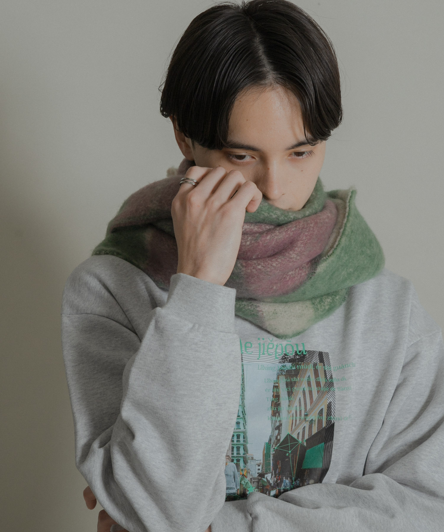 パターンボリューム大判マフラー GREEN One