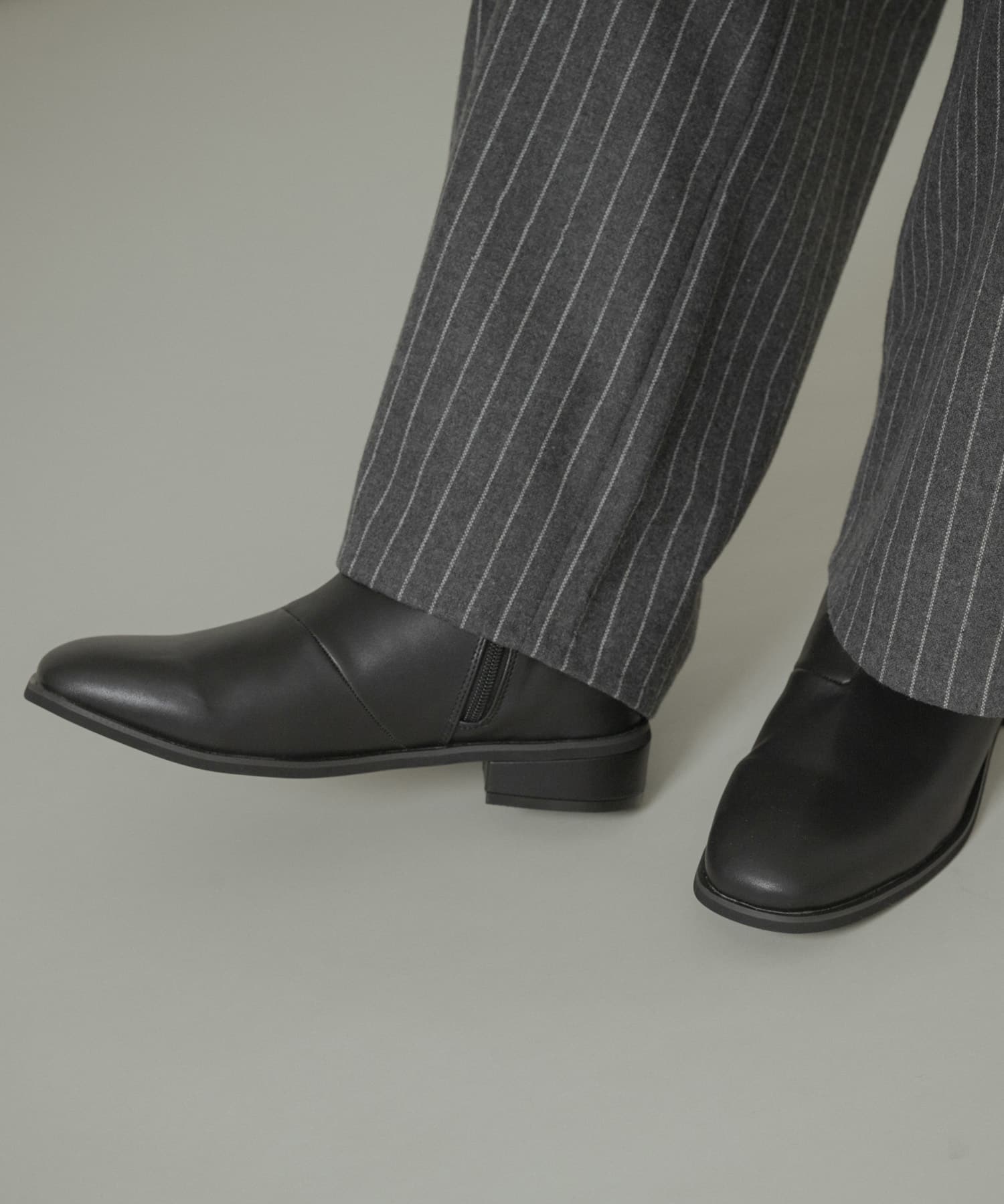 スクエアトゥサイドジップローブーツ BLACK 26.5