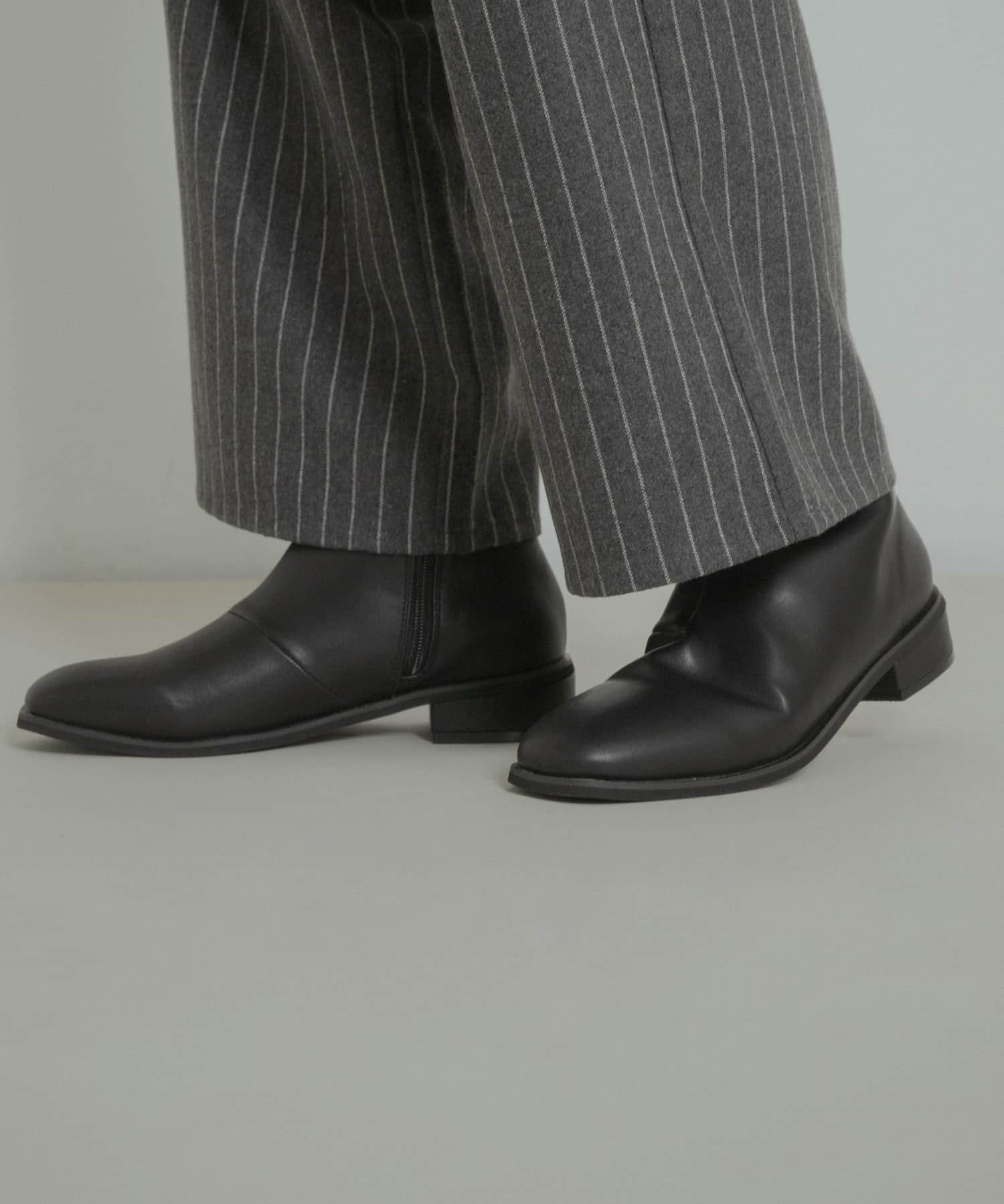 スクエアトゥサイドジップローブーツ BLACK 26.5