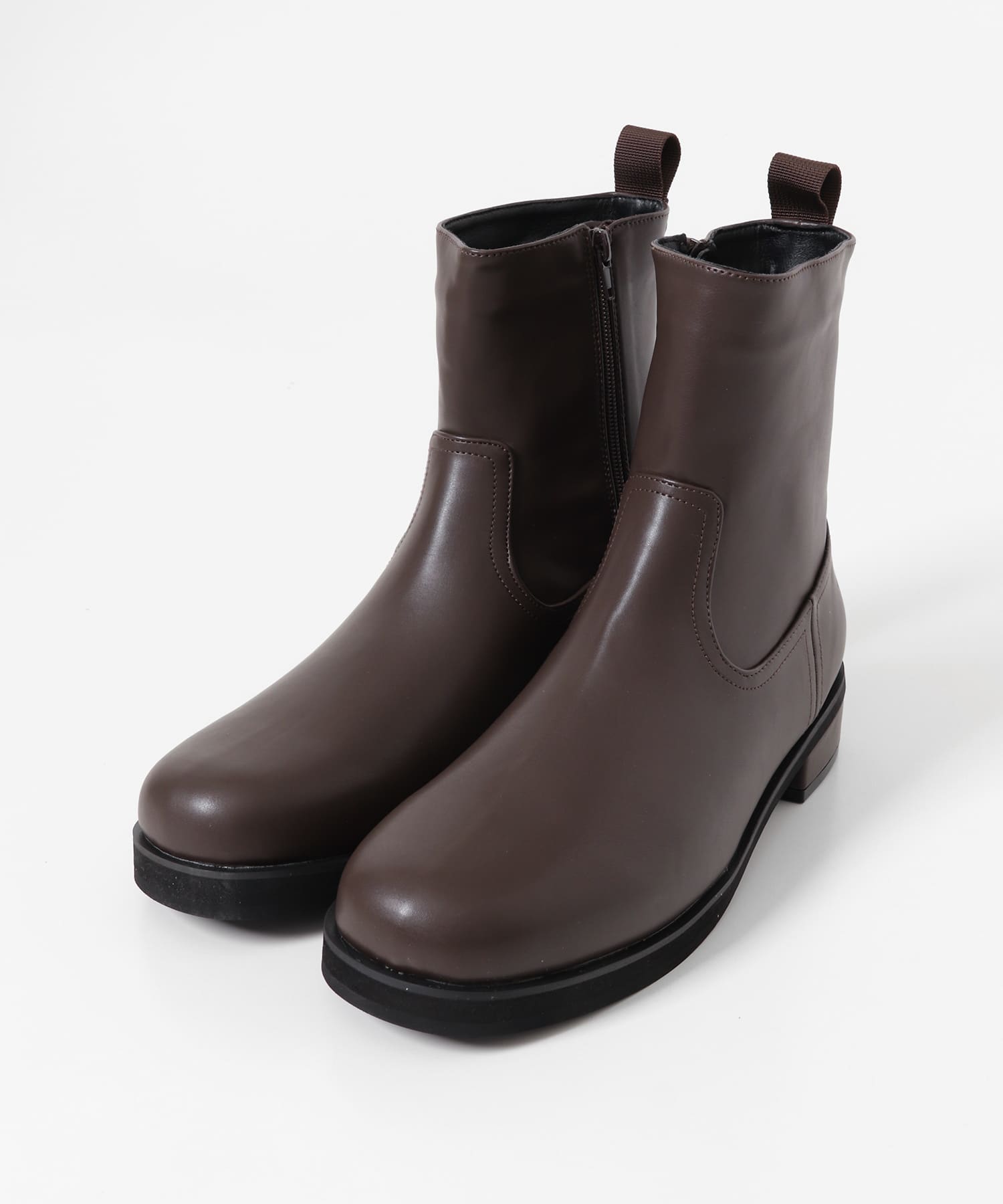 ラウンドトゥサイドジップブーツ BROWN 26.5