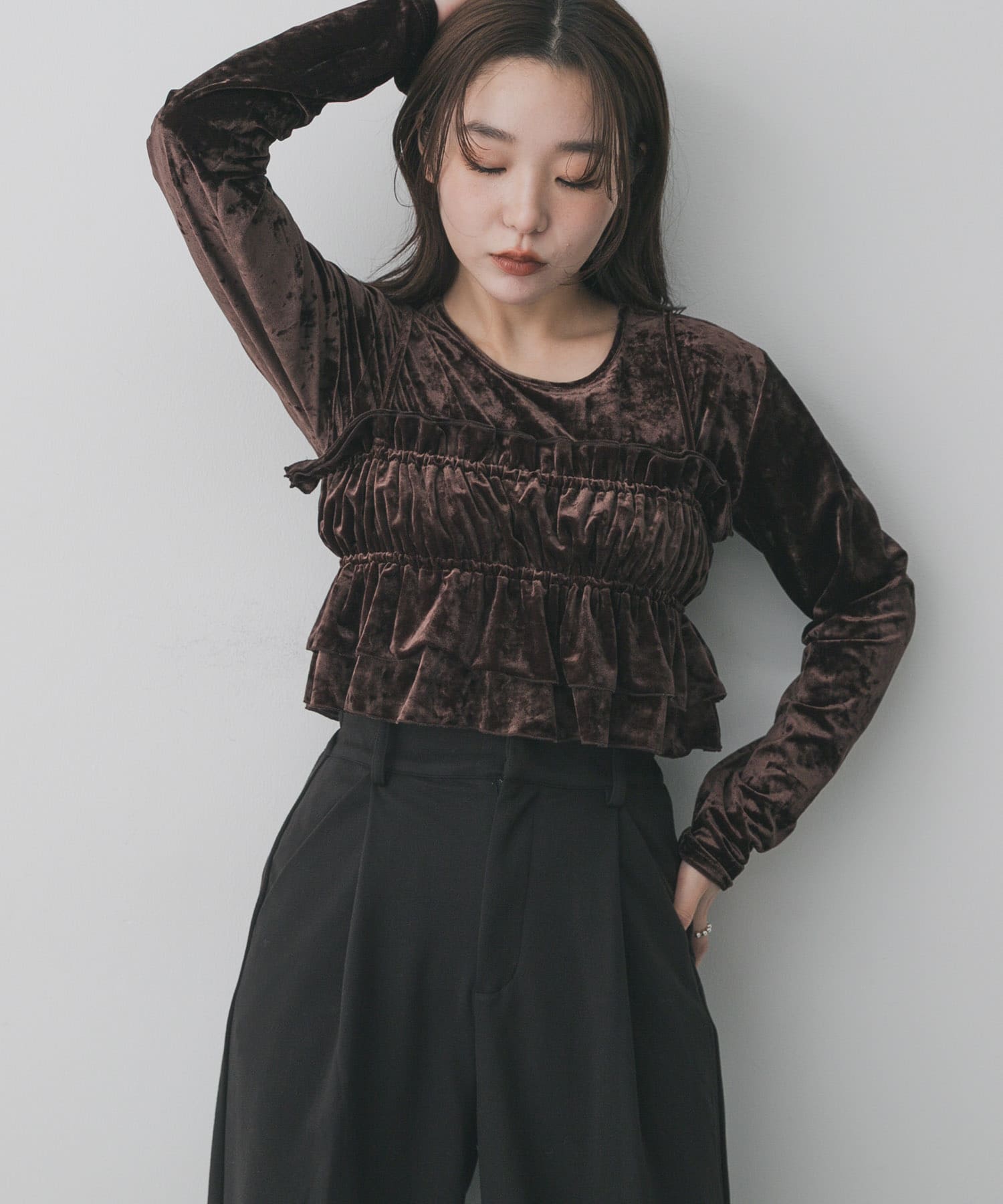 『洗濯可』フリルビスチェセットベロアトップ