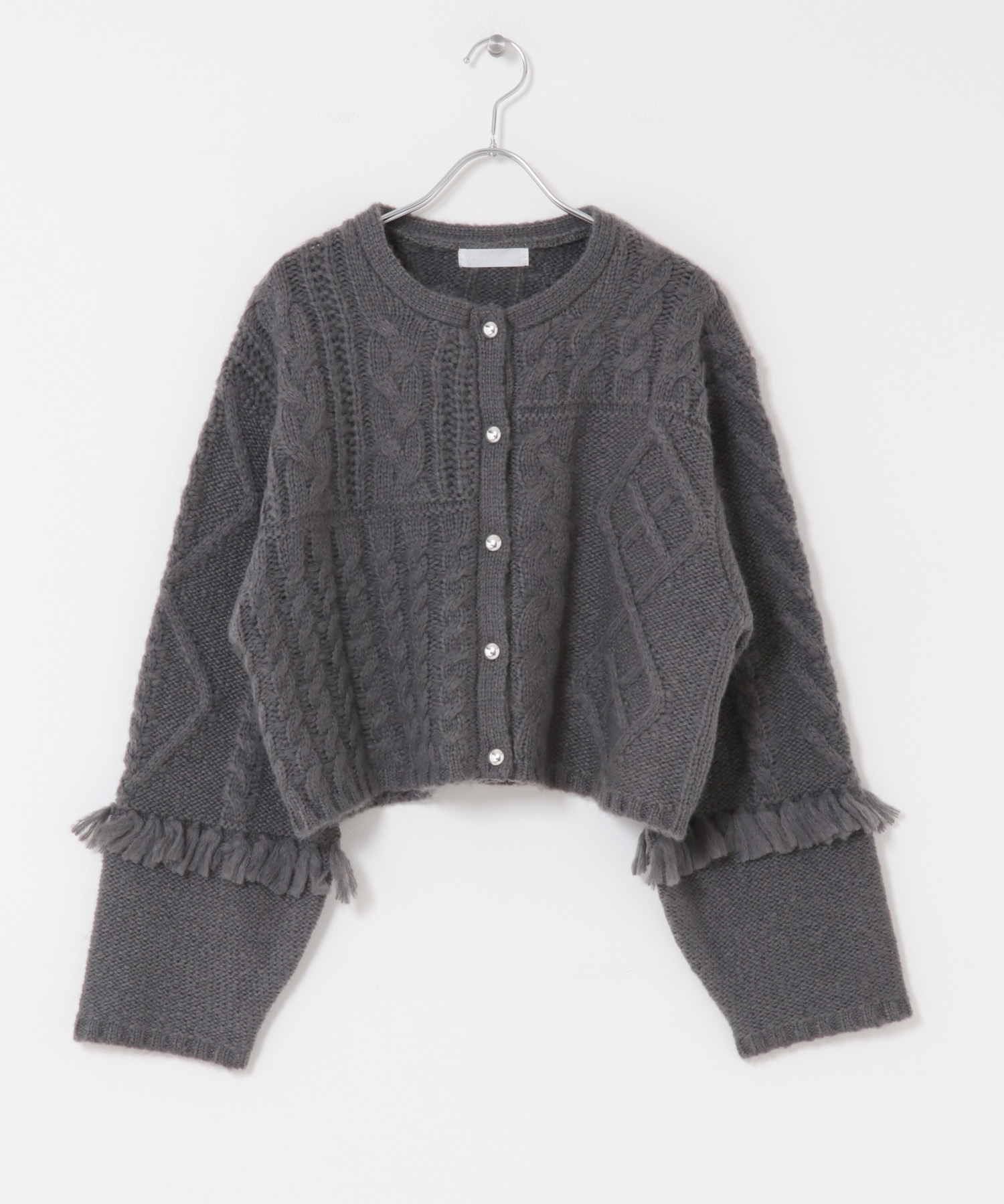 パッチワークケーブルニットカーディガン CHARCOAL One