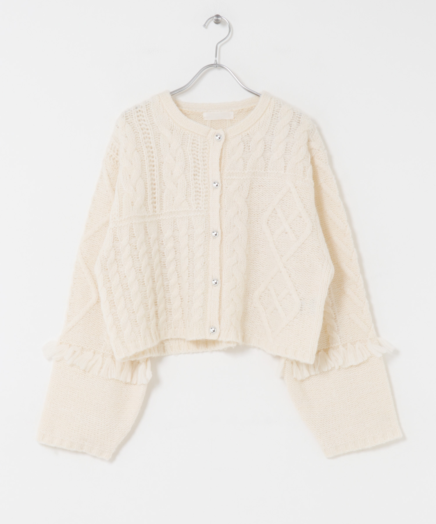 パッチワークケーブルニットカーディガン IVORY One