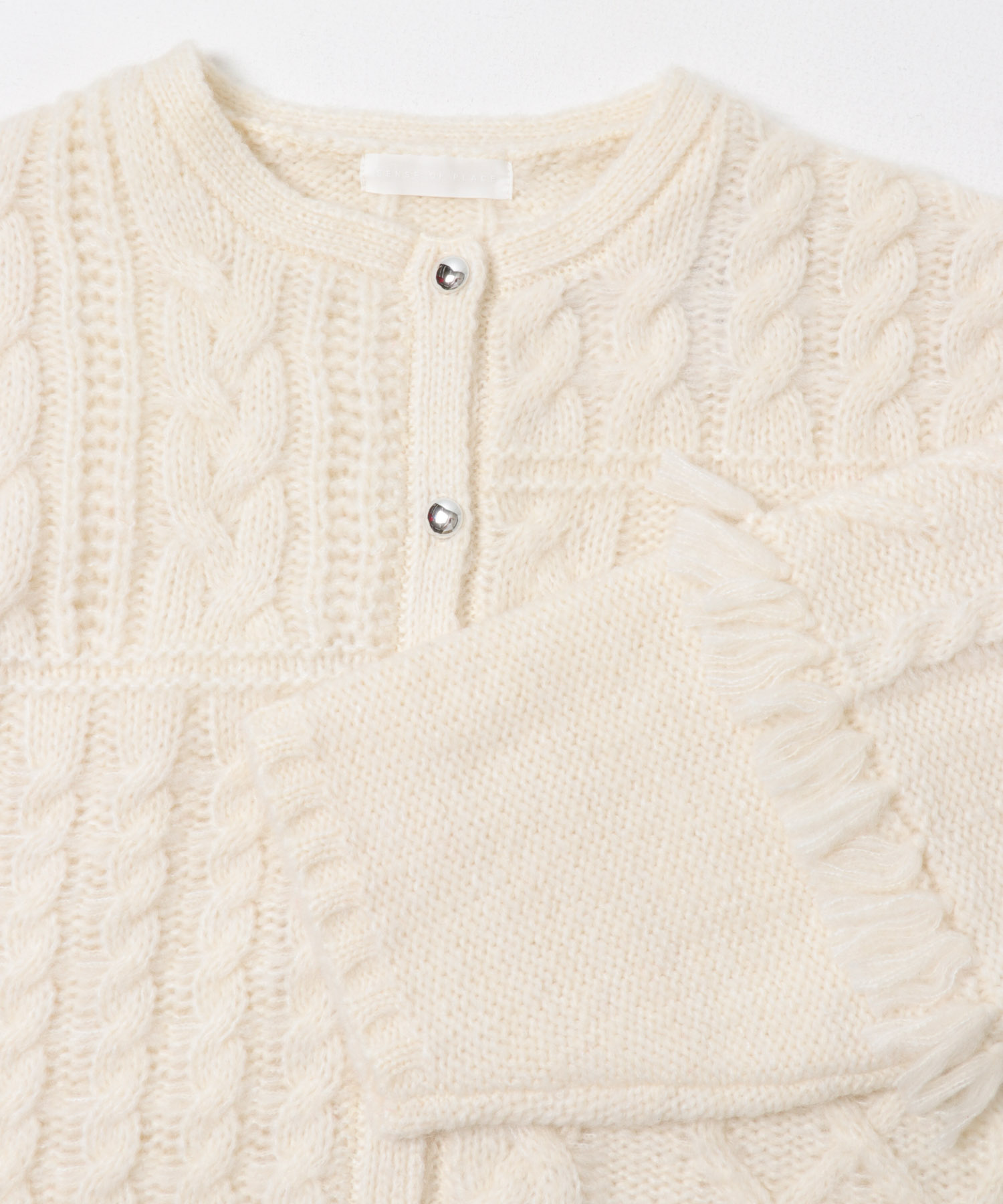 パッチワークケーブルニットカーディガン IVORY One