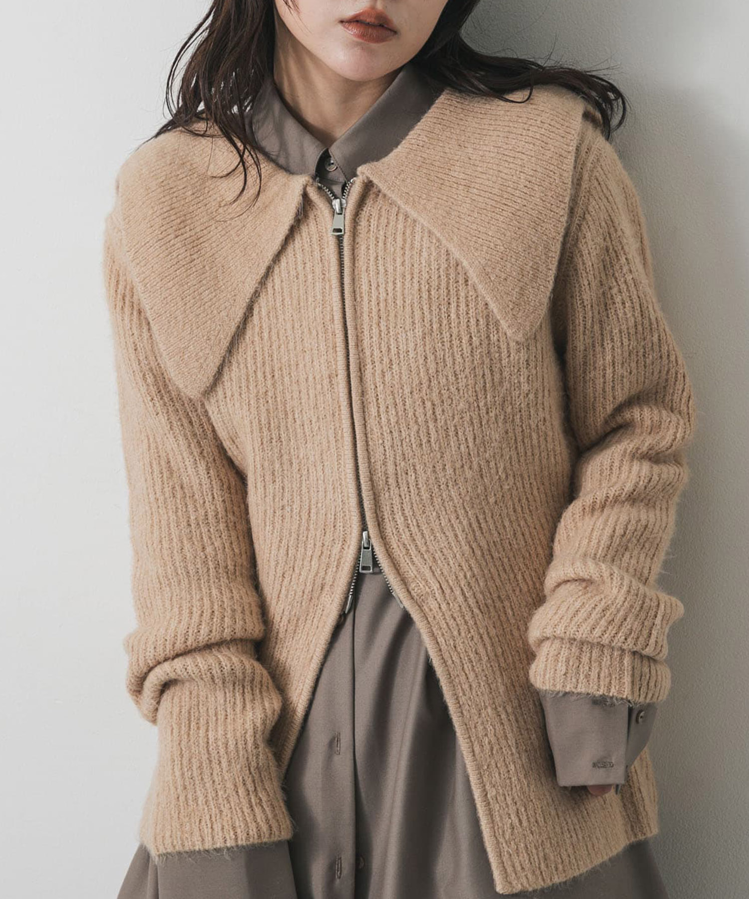 『洗濯可』ドロップカラージップセーター