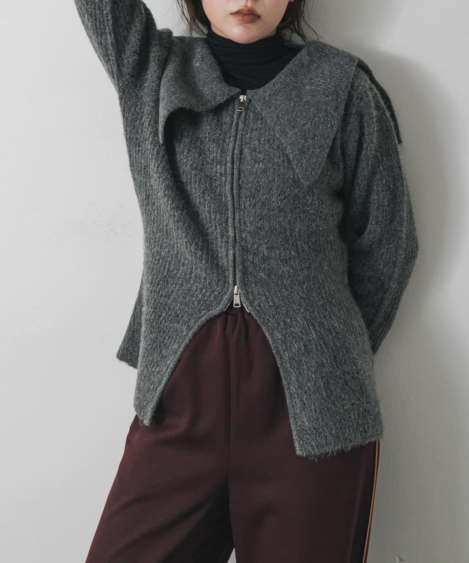 『洗濯可』ドロップカラージップセーター