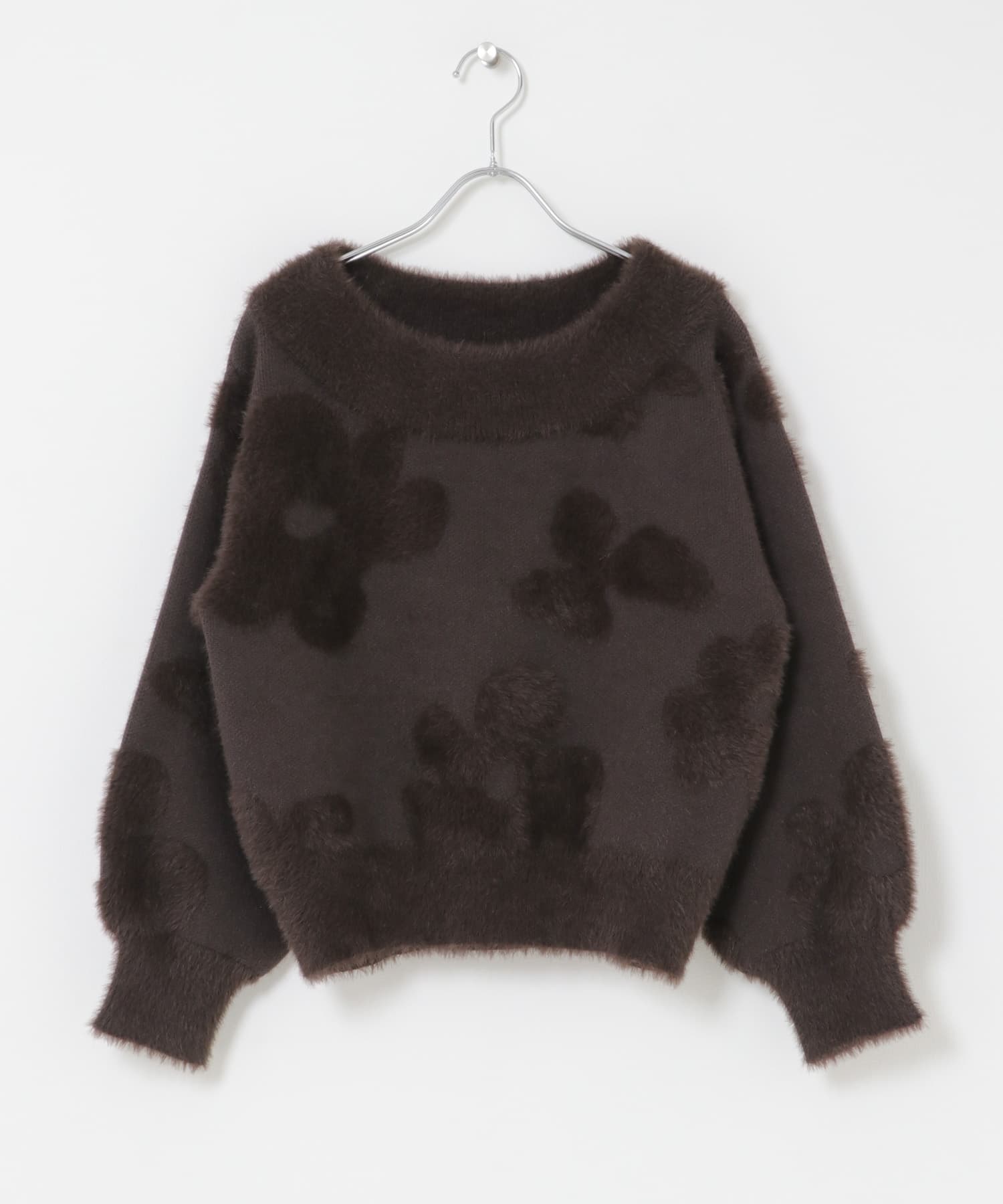 フラワージャガードニット BROWN One