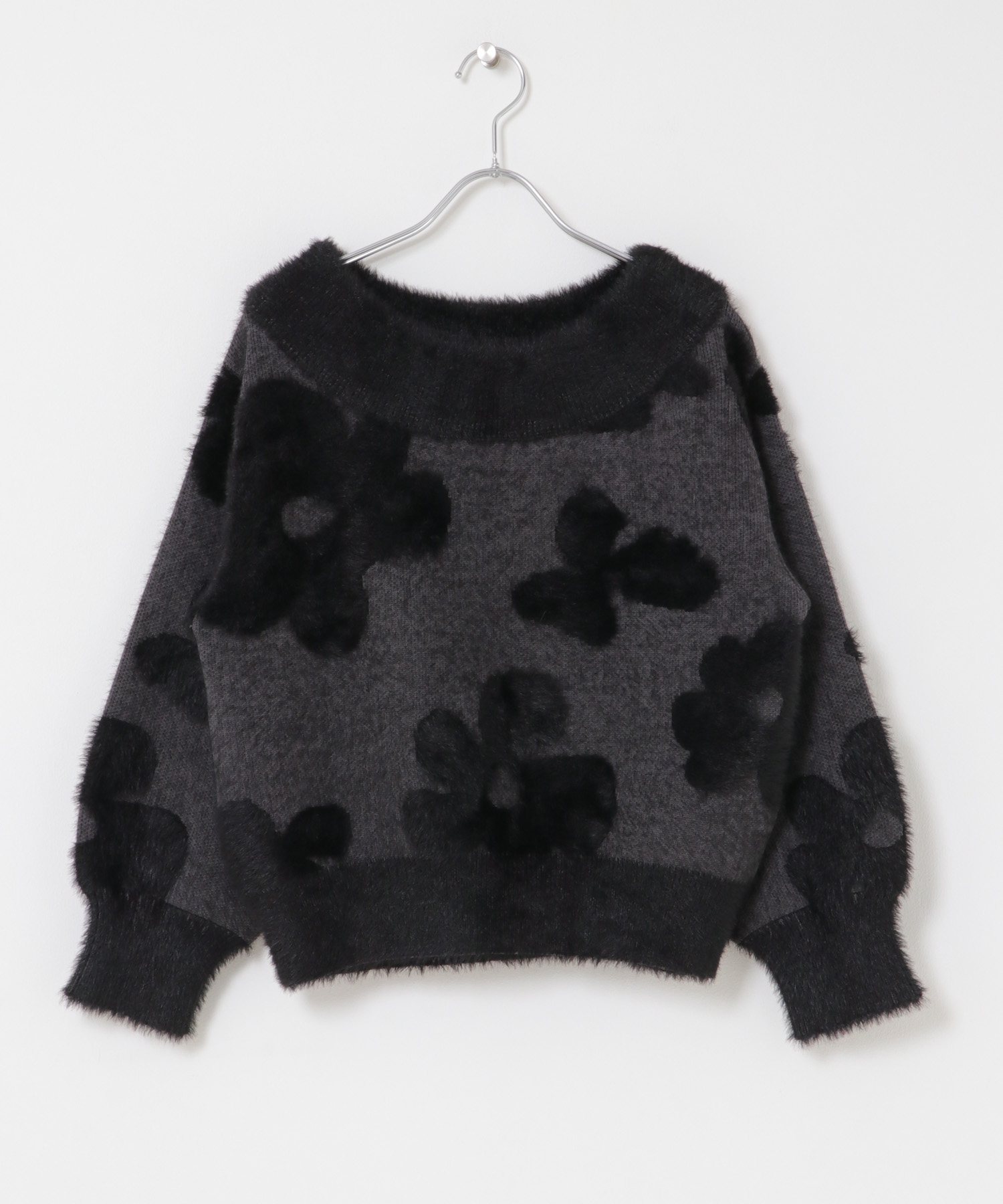 フラワージャガードニット BLACK One