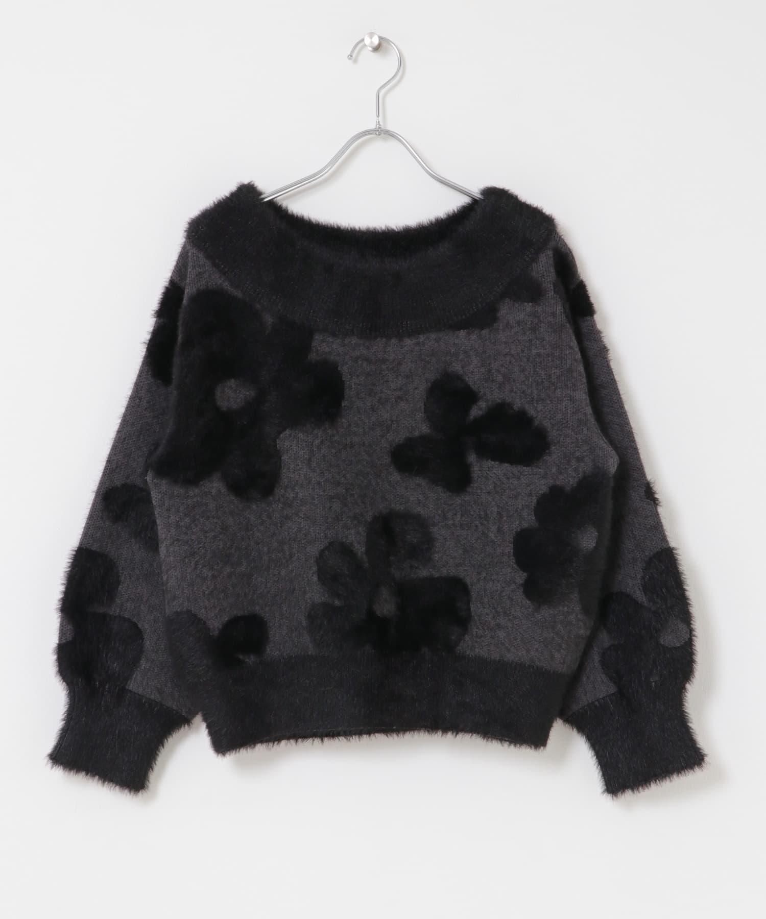 フラワージャガードニット BLACK One