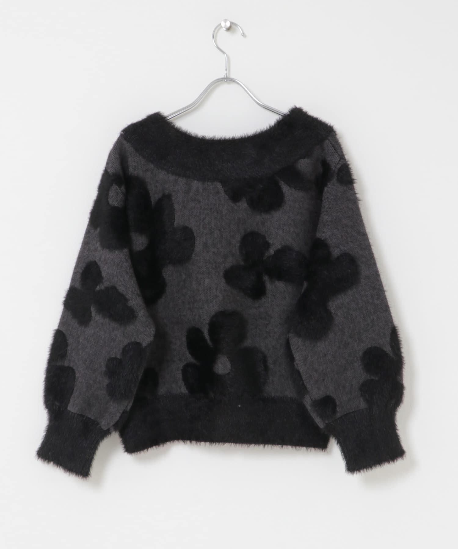 フラワージャガードニット BLACK One