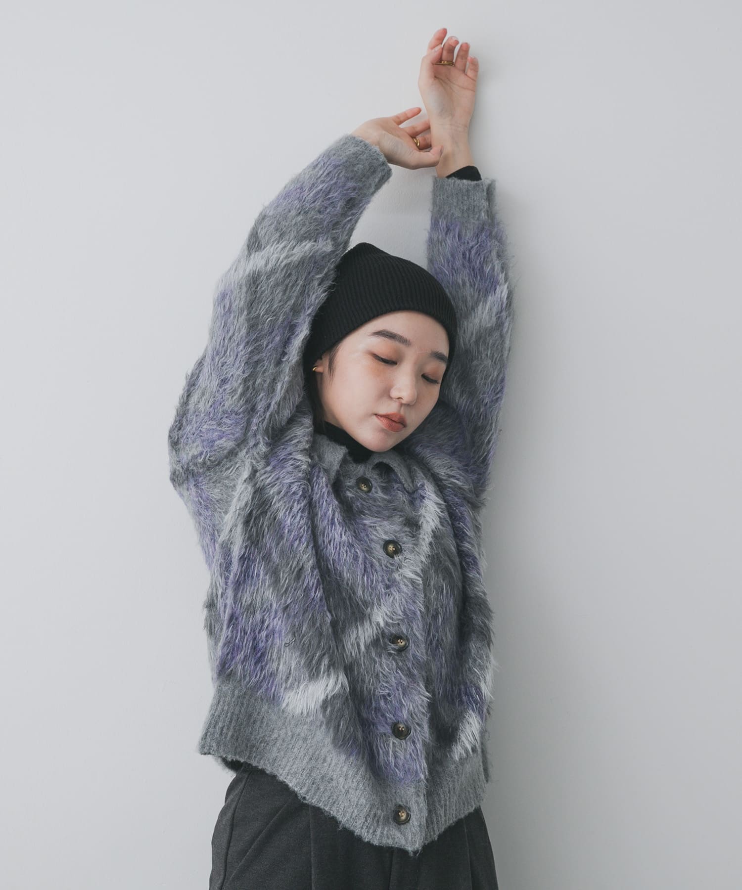 『洗濯可』エリツキチェックカーディガン