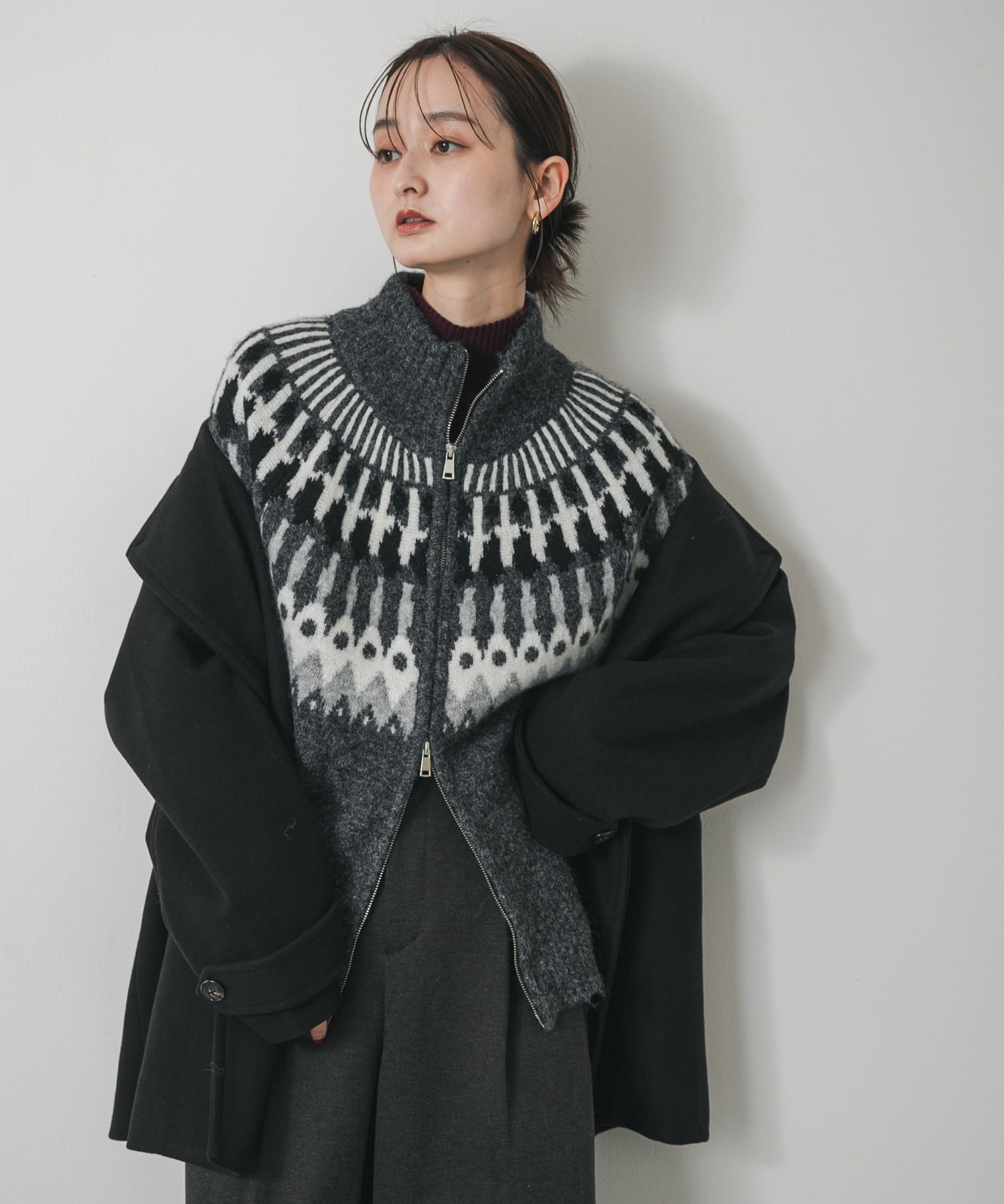 『洗濯可』ノルディックジップセーター