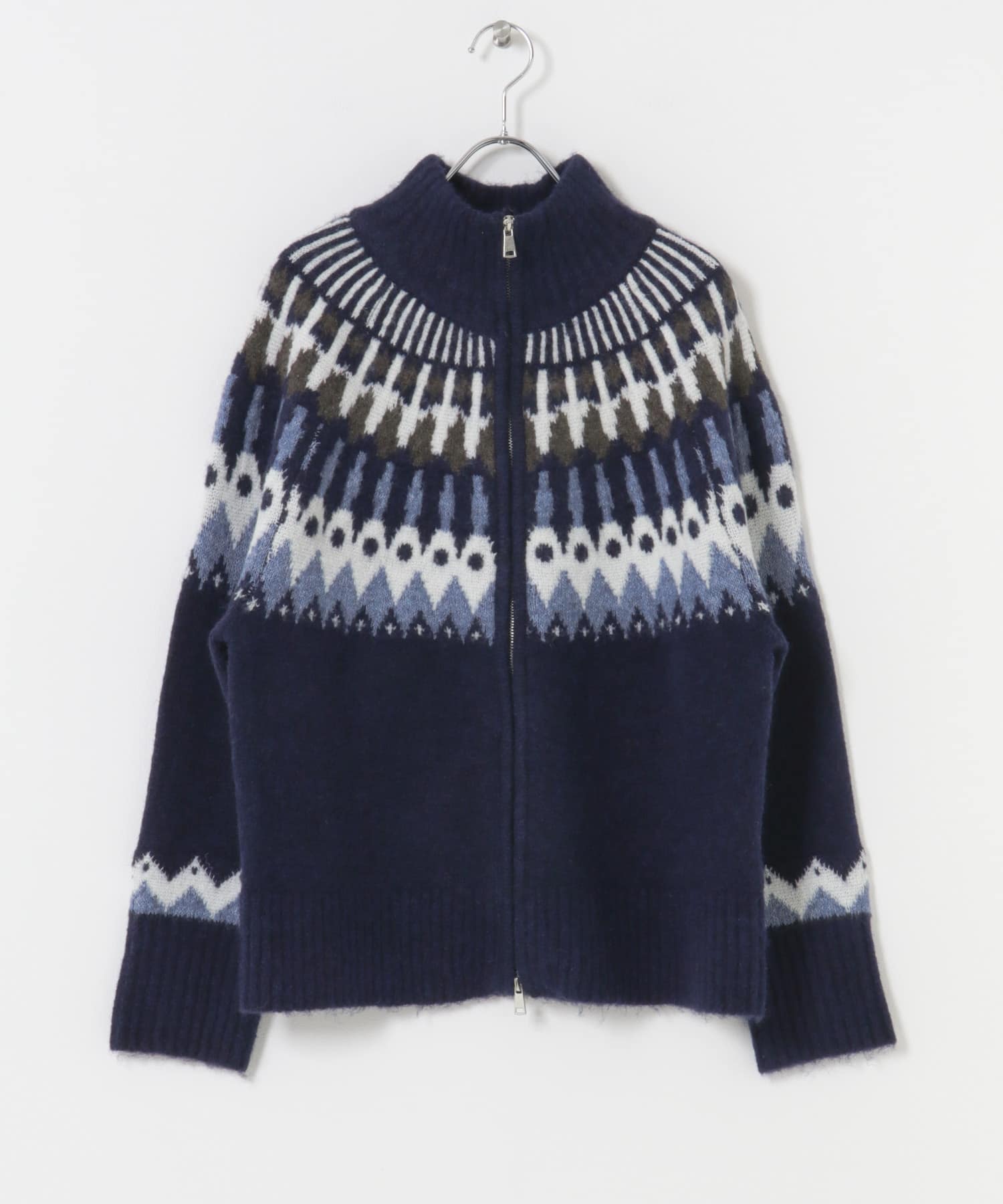 『洗濯可』ノルディックジップセーター NAVY One