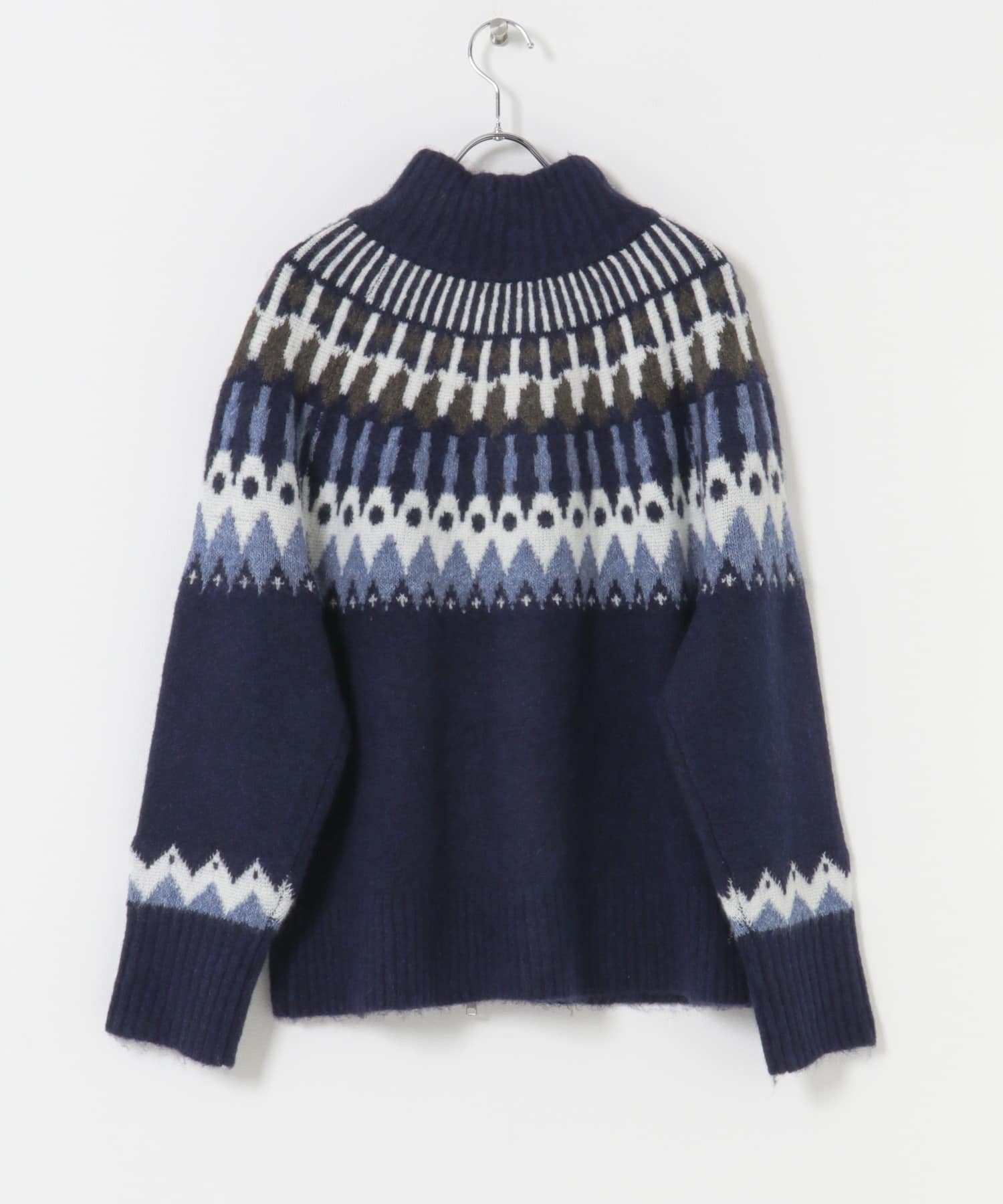 『洗濯可』ノルディックジップセーター NAVY One