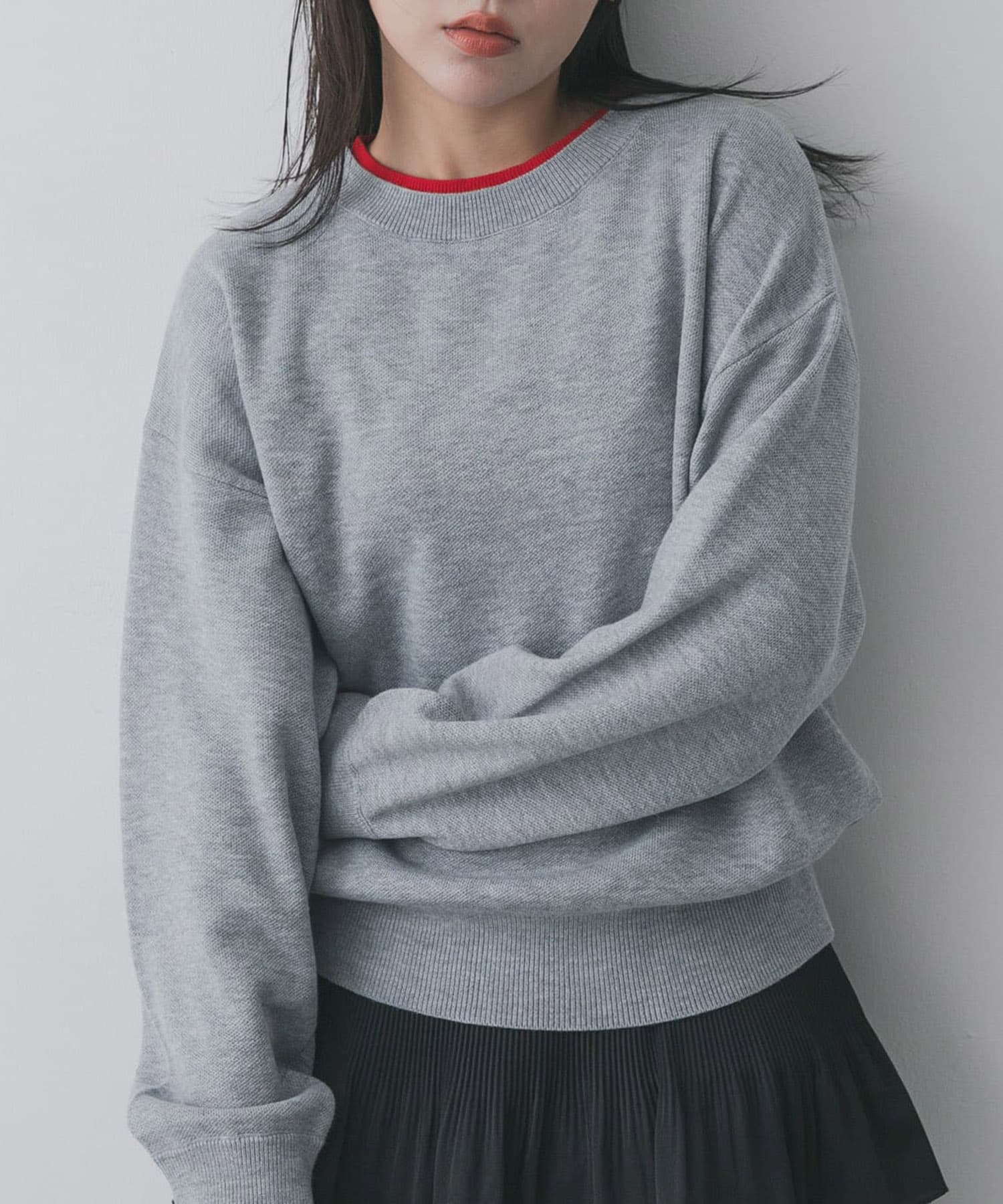 『洗濯可』バイカラーレイヤードセーター