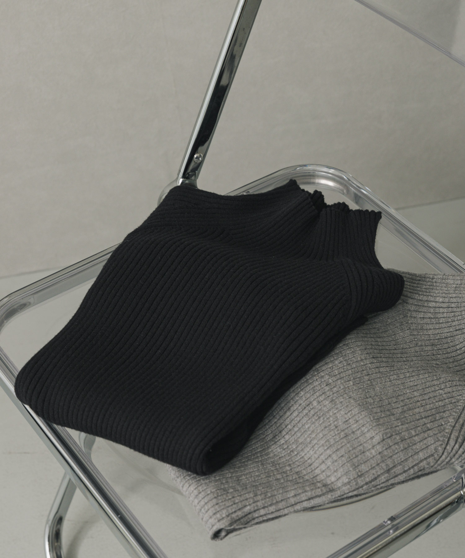 ストレッチリブハイネックセーター BLACK one