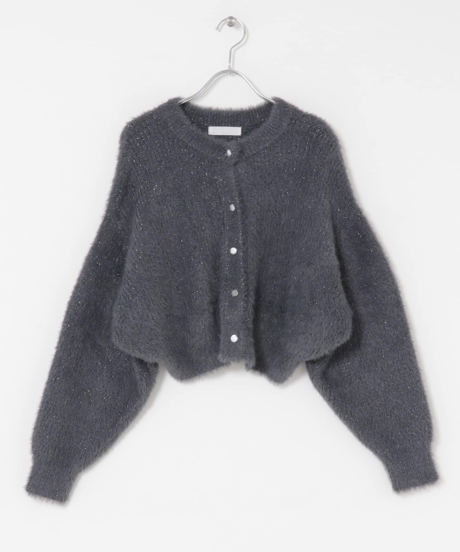 『一部WEB限定カラー』ラメシャギークロップドカーディガン CHARCOAL one